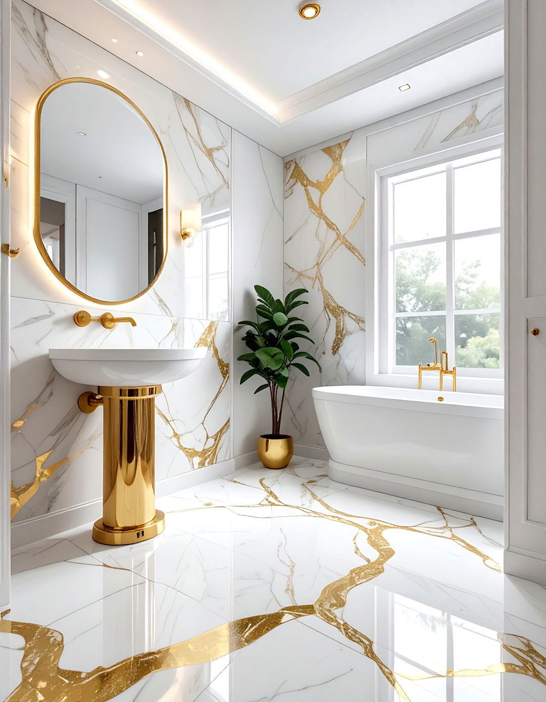 Gold Inlay Marble Tile - 30 small bathroom tile ideas
