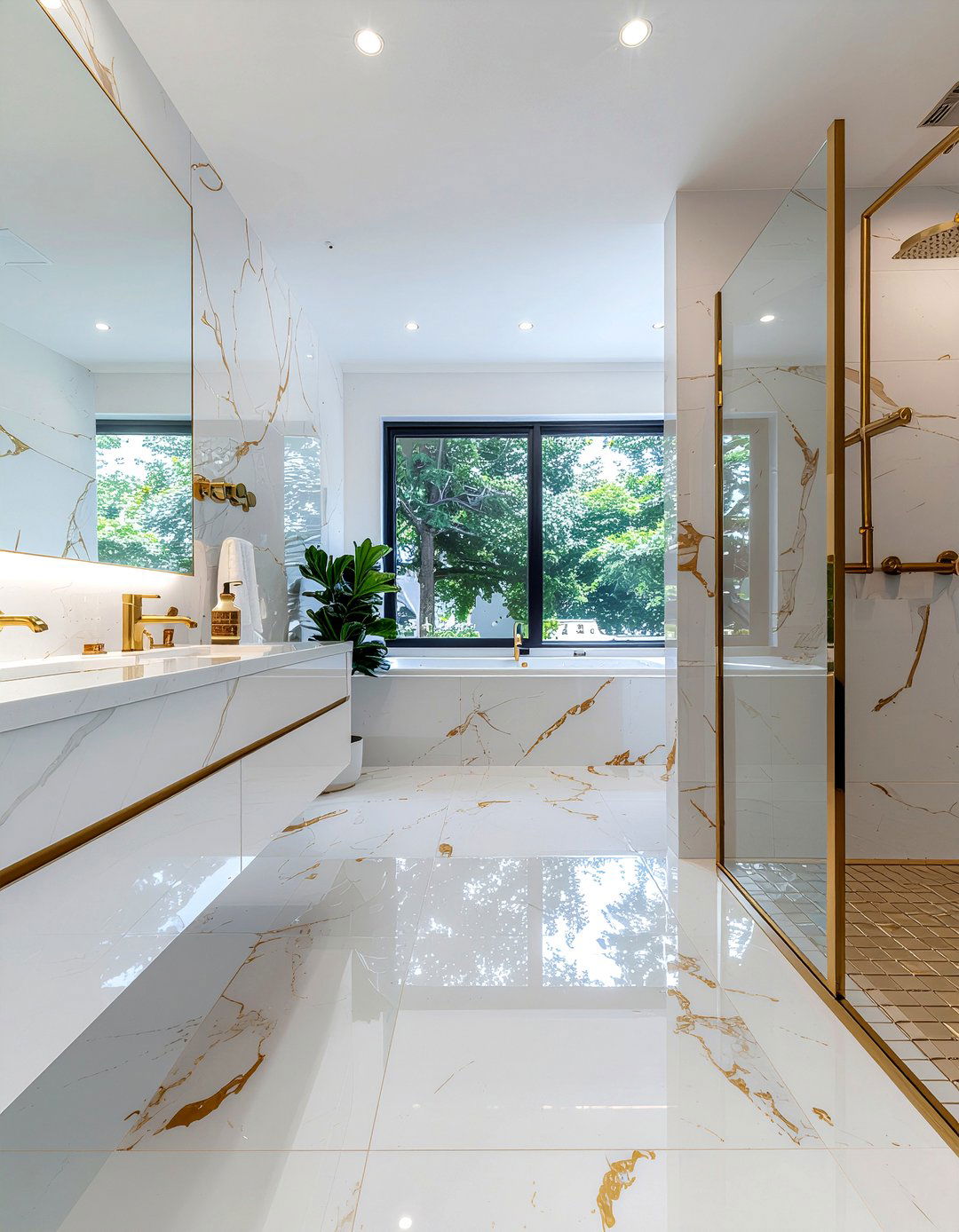 Gold Inlay Marble Tile - 30 bathroom floor statement ideas