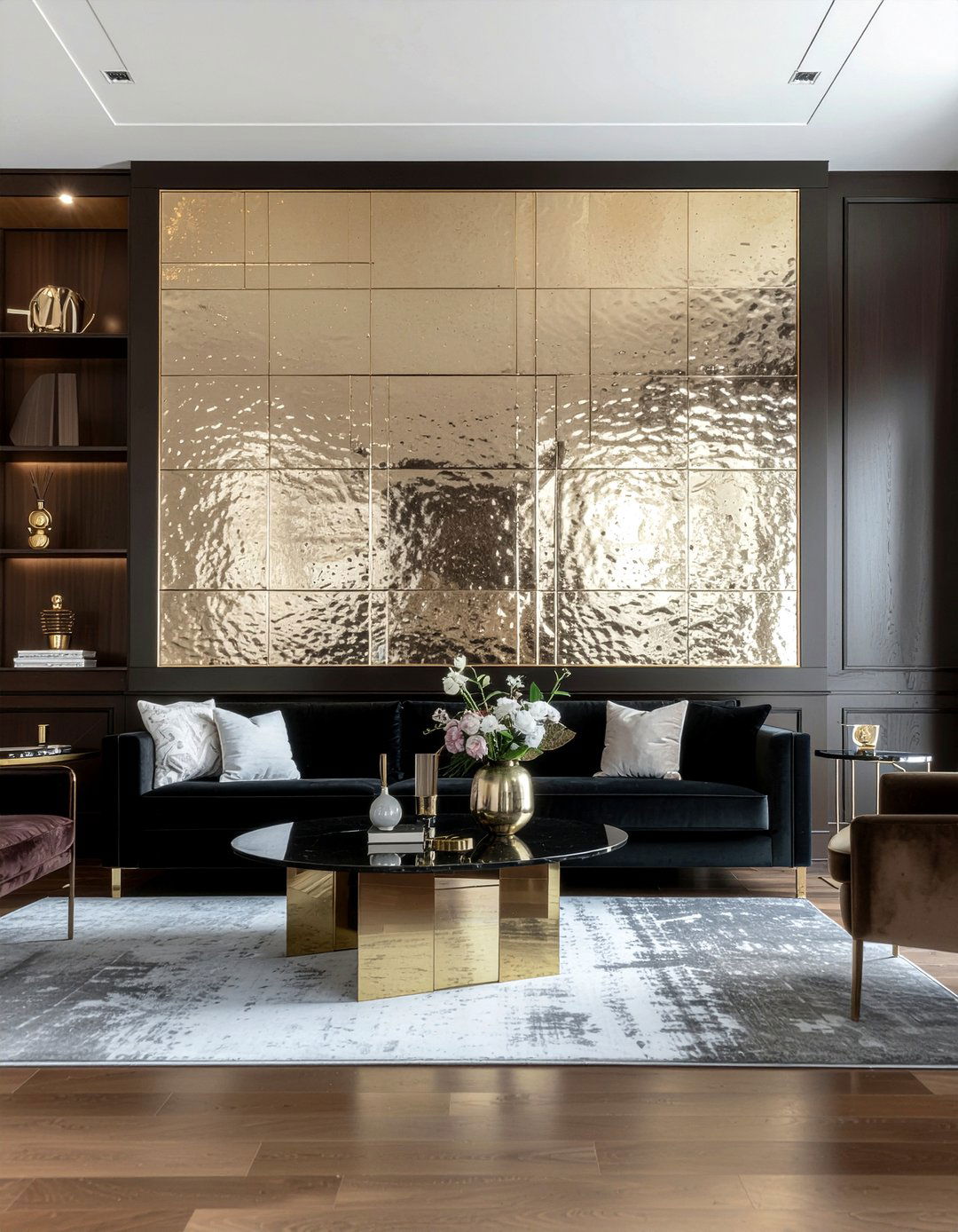 Gold Inlay Media Wall - 30 living room entertainment wall ideas