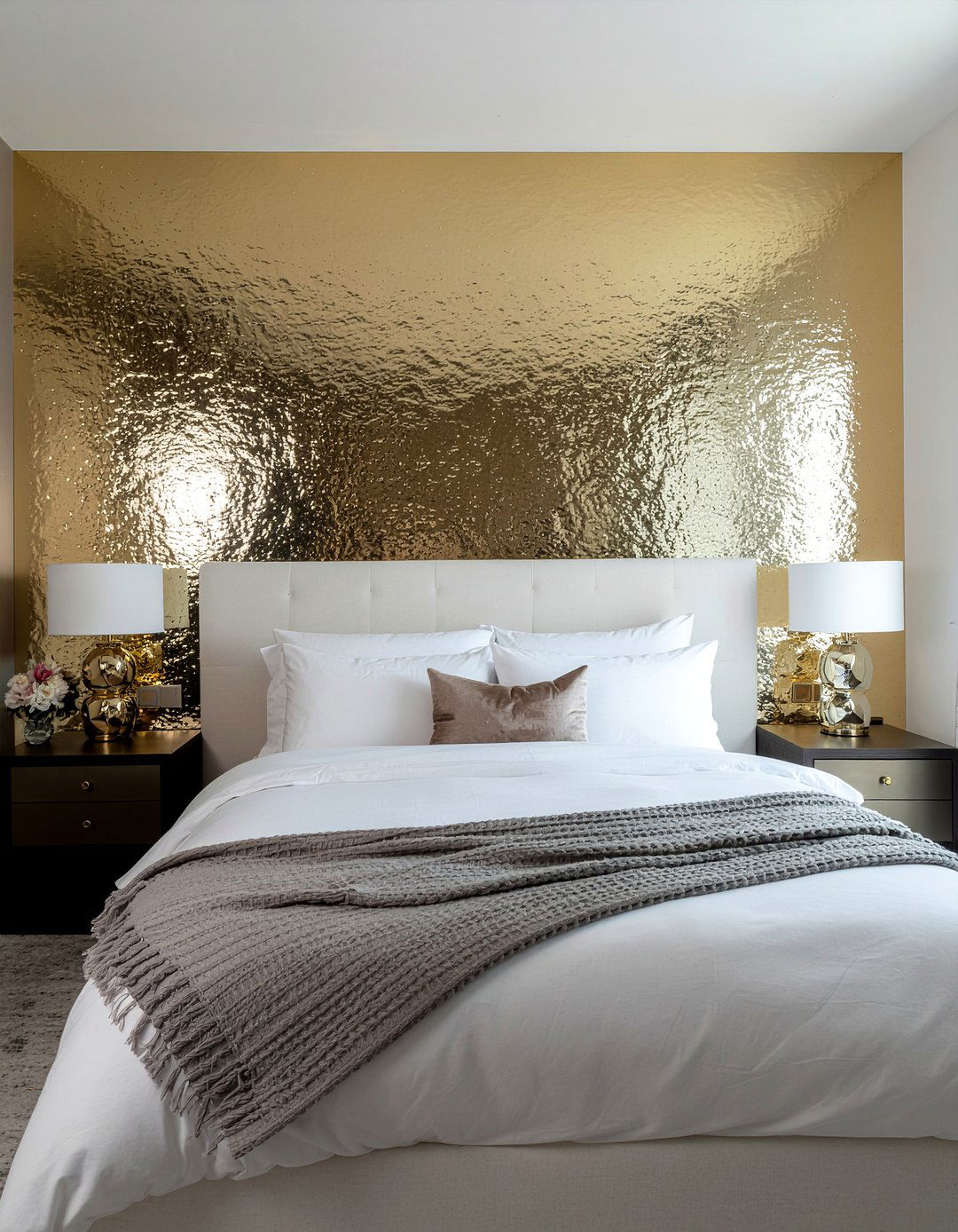 Gold Leaf Accent Wall - 30 metal accent bedroom ideas