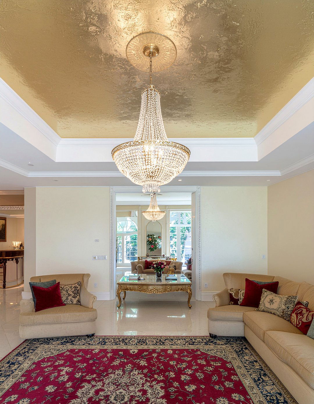 Gold Leaf Ceiling - 30 glam living room ideas