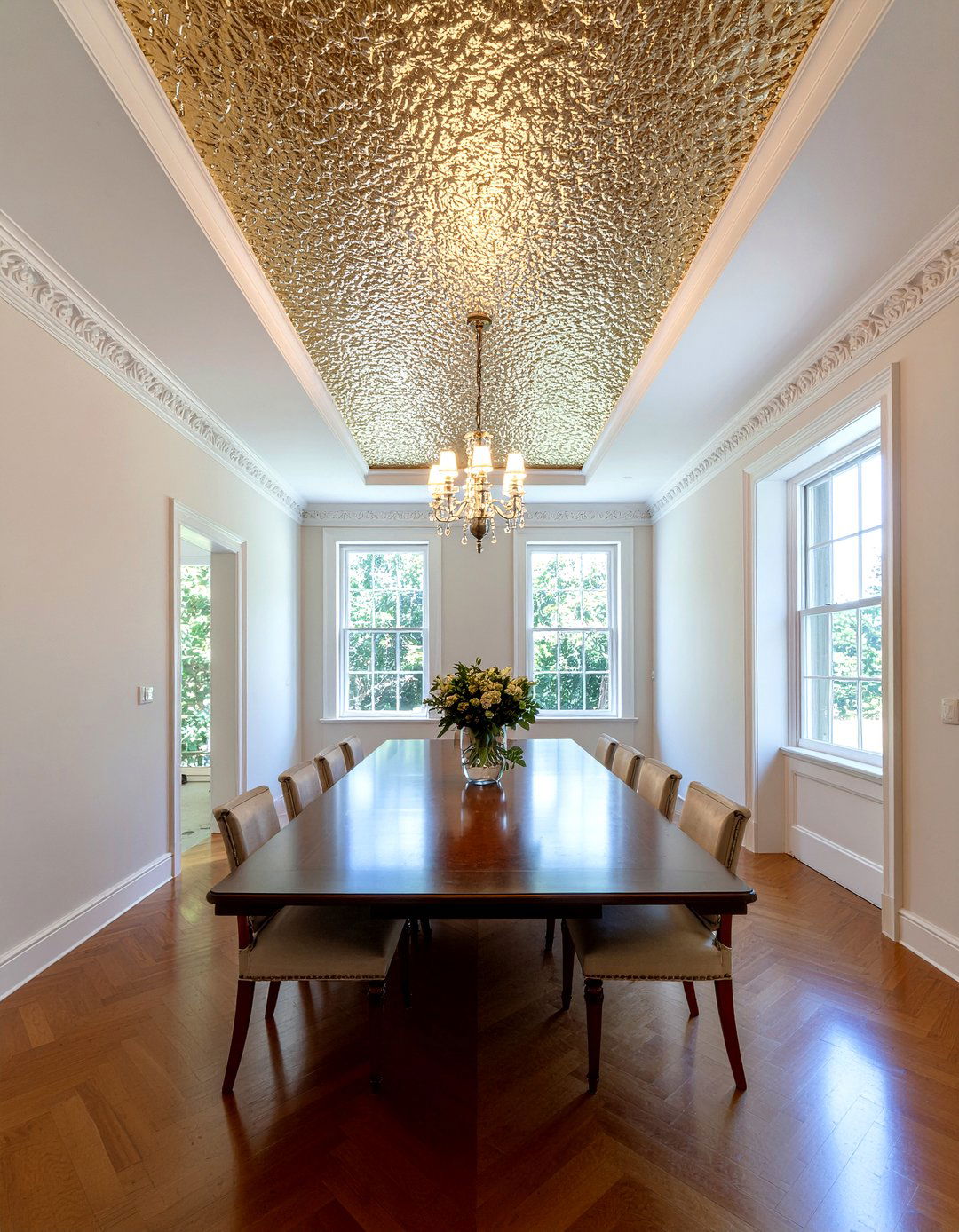 Gold Leaf Ceiling - 30 gold dining room ideas