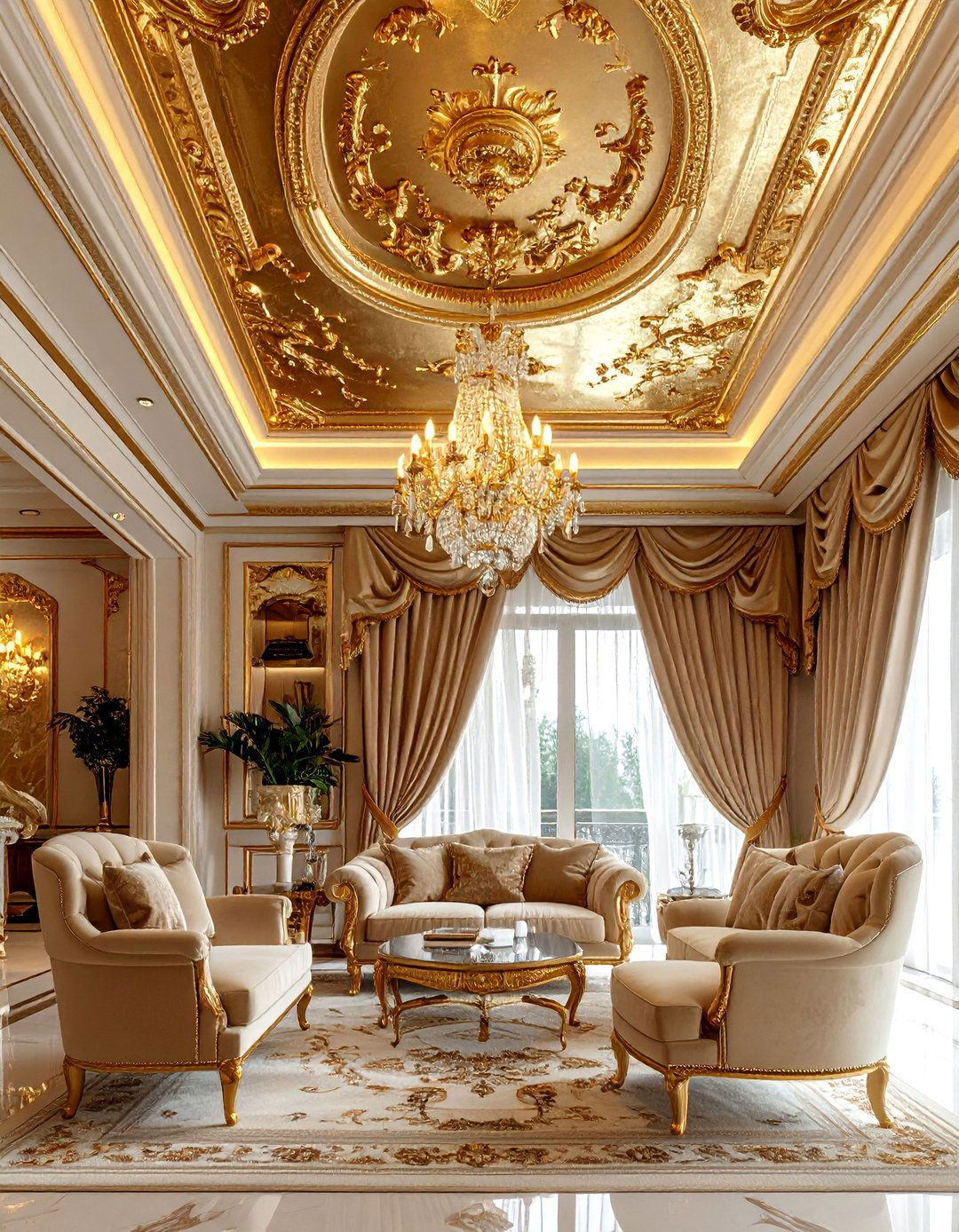 Gold Leaf Ceiling - 30 living room ceiling color ideas