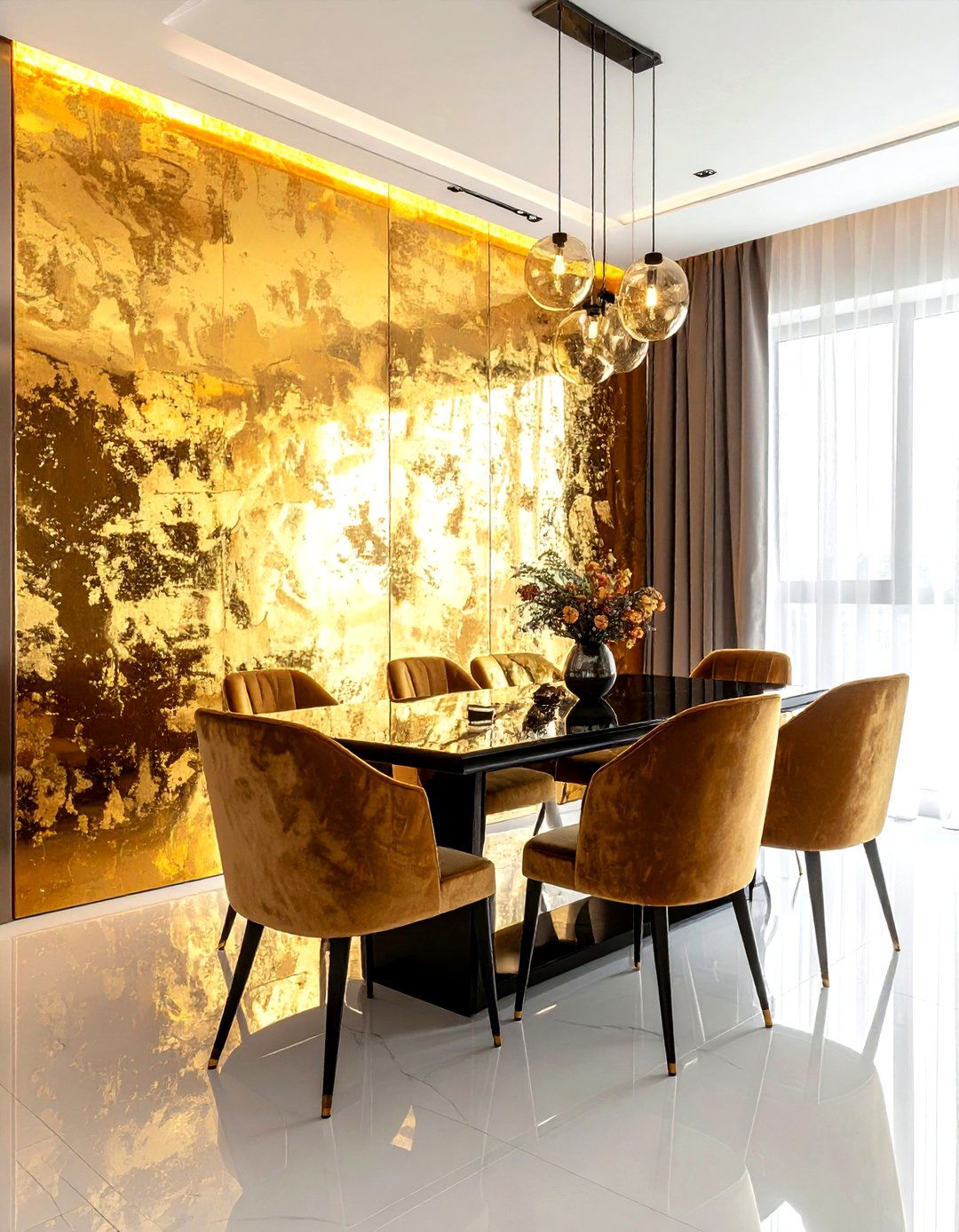 Gold Leaf Wall - 30 dining room feature wall ideas