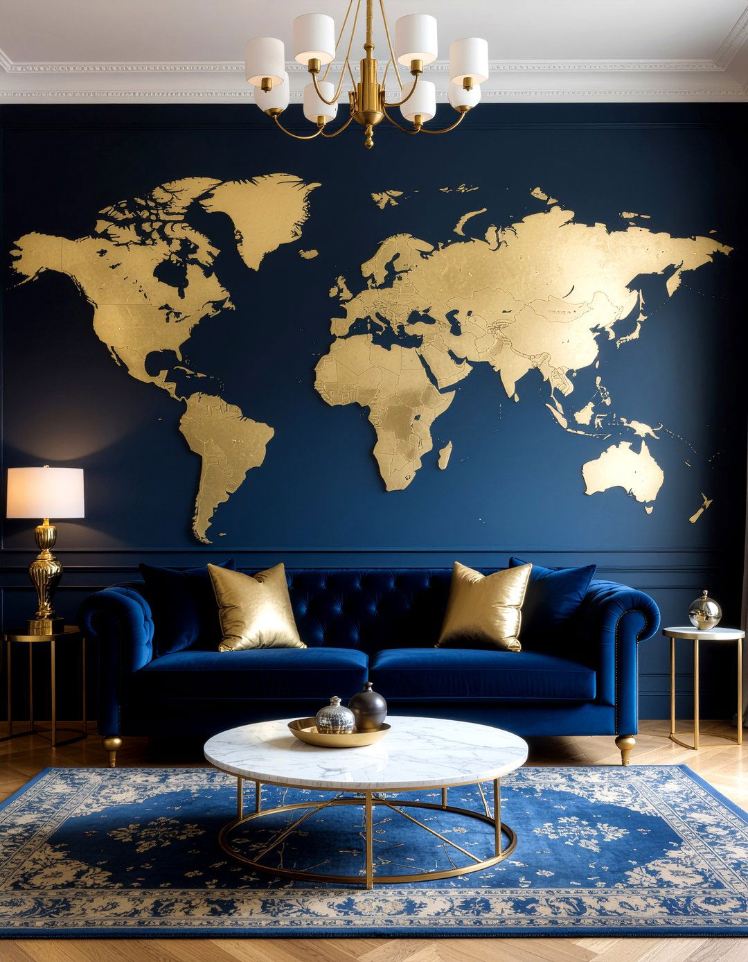 Gold Leaf World Map - 30 world map living room ideas