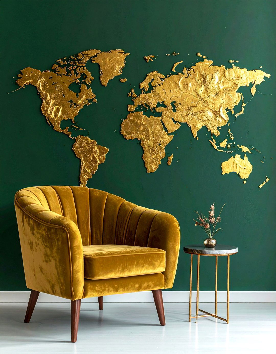 Gold Leaf World Map - 30 map decor ideas