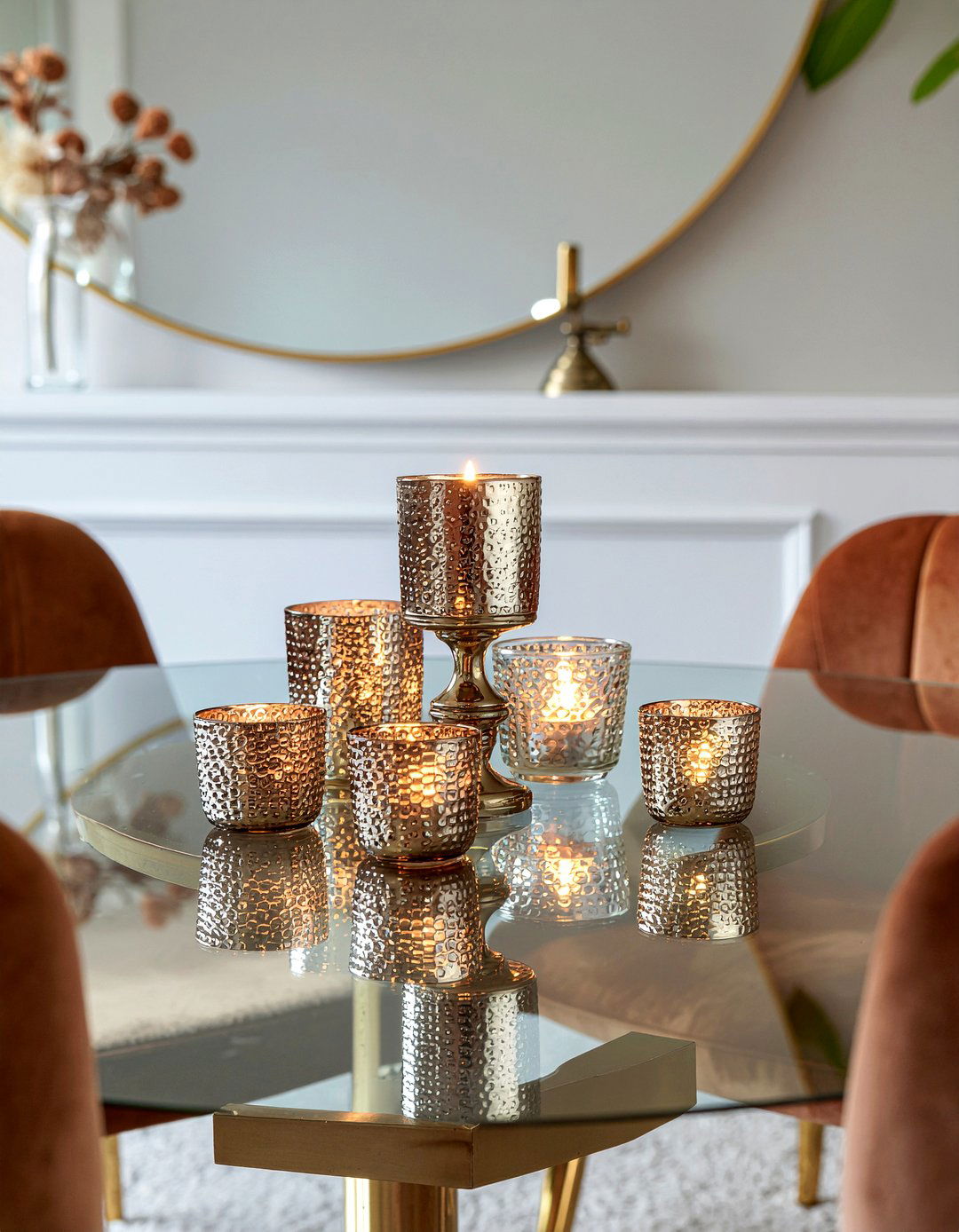 Gold Mercury Glass Votive - 30 candle centerpiece dining ideas