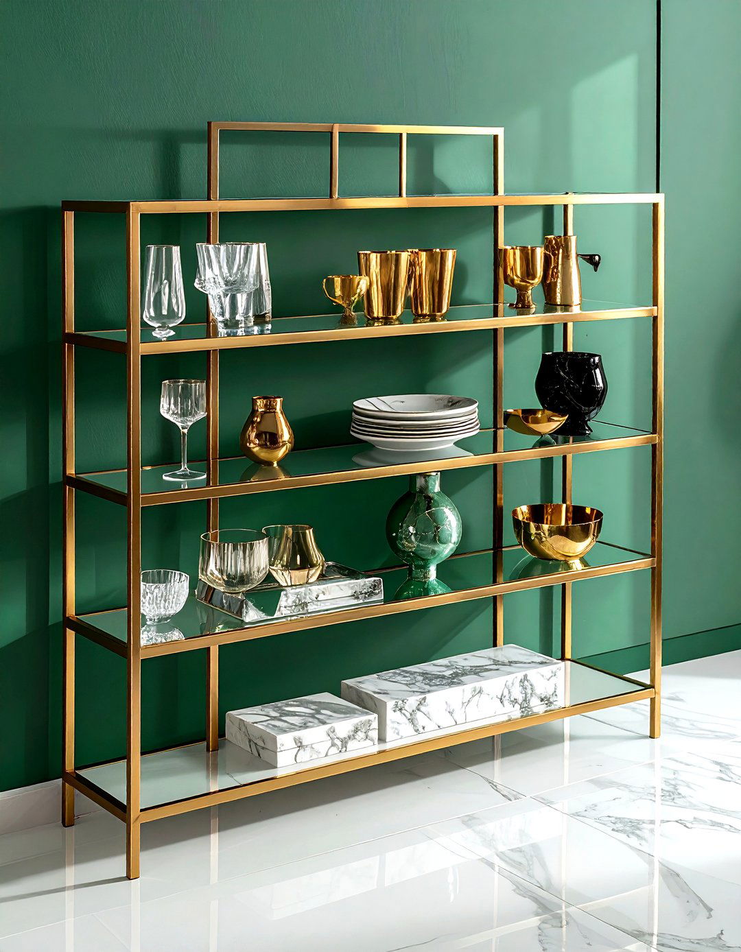 Gold Metal Frame Shelves - 30 dining room shelving ideas