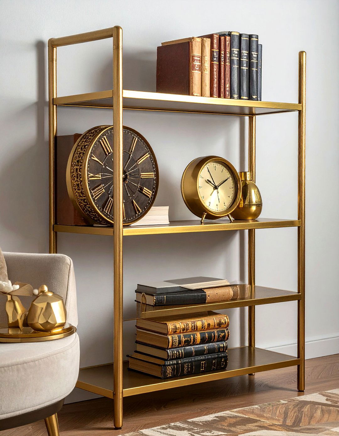 Gold Metal Shelf - 30 wall shelf decor ideas