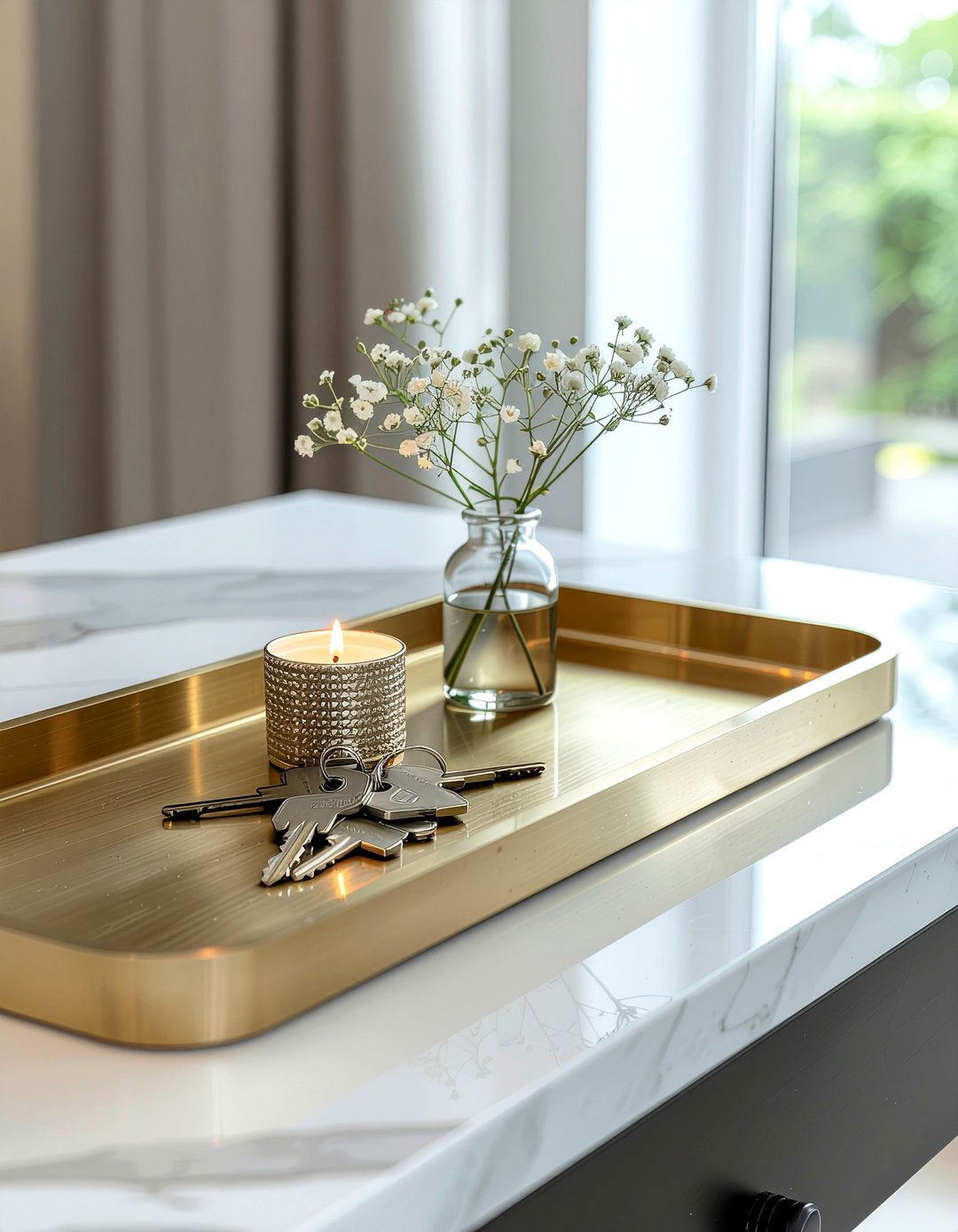 Gold Metal Tray - 30 entryway table decor ideas