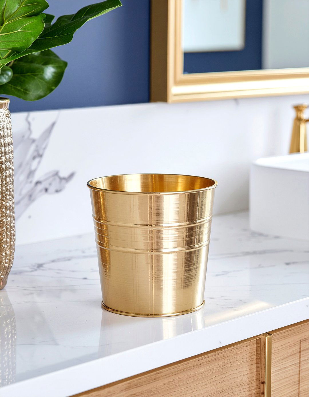 Gold Metal Waste Bin - 30 bathroom trash can ideas
