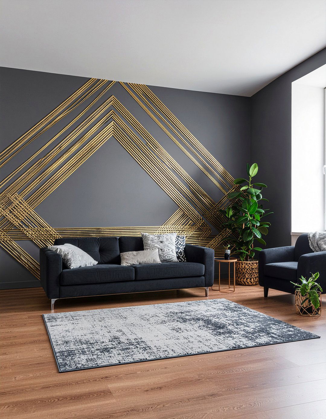 Gold Metallic Tape Geometric Pattern - 30 living room geometric wall designs