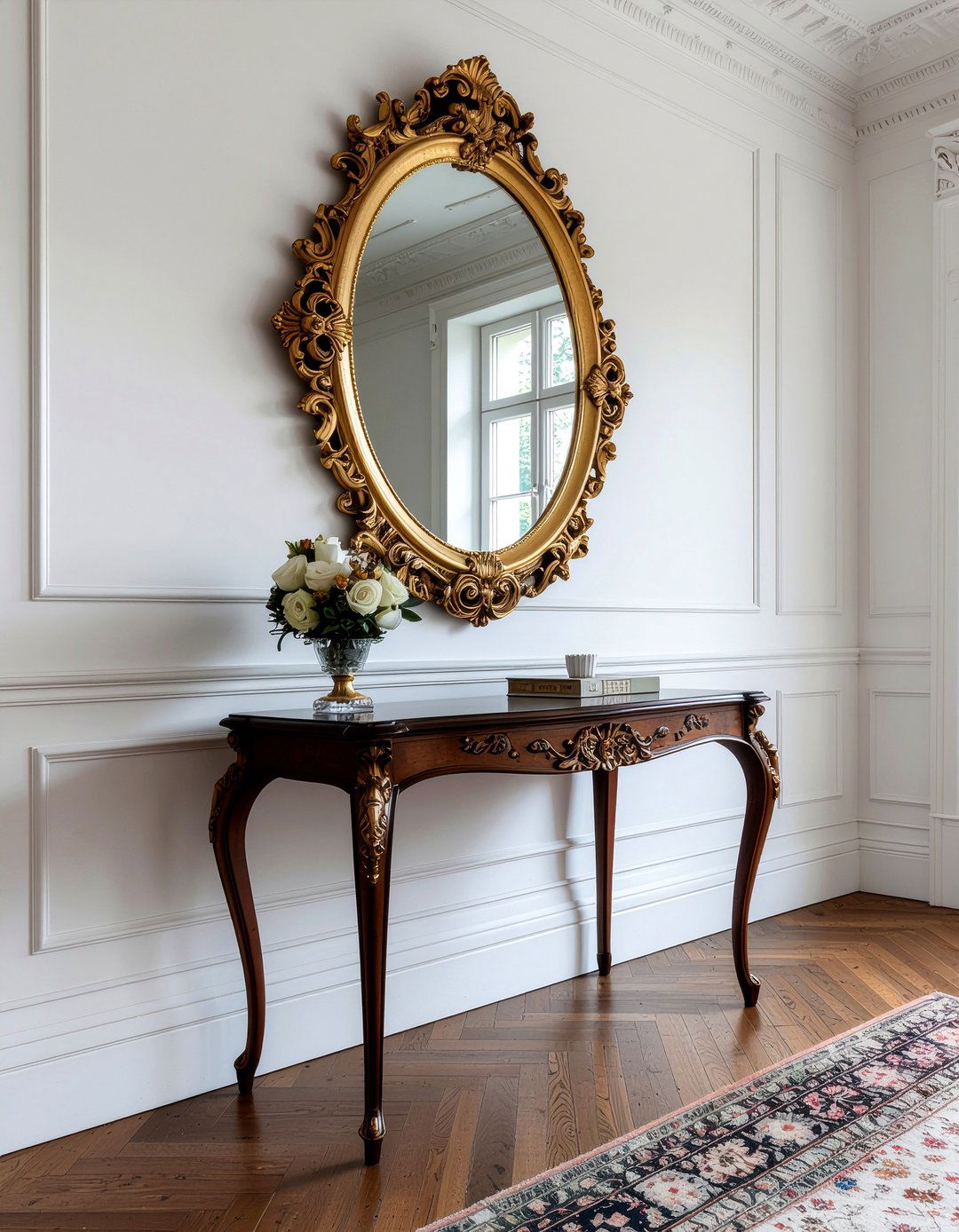 Gold Ornate Mirror - 30 entryway table decor ideas