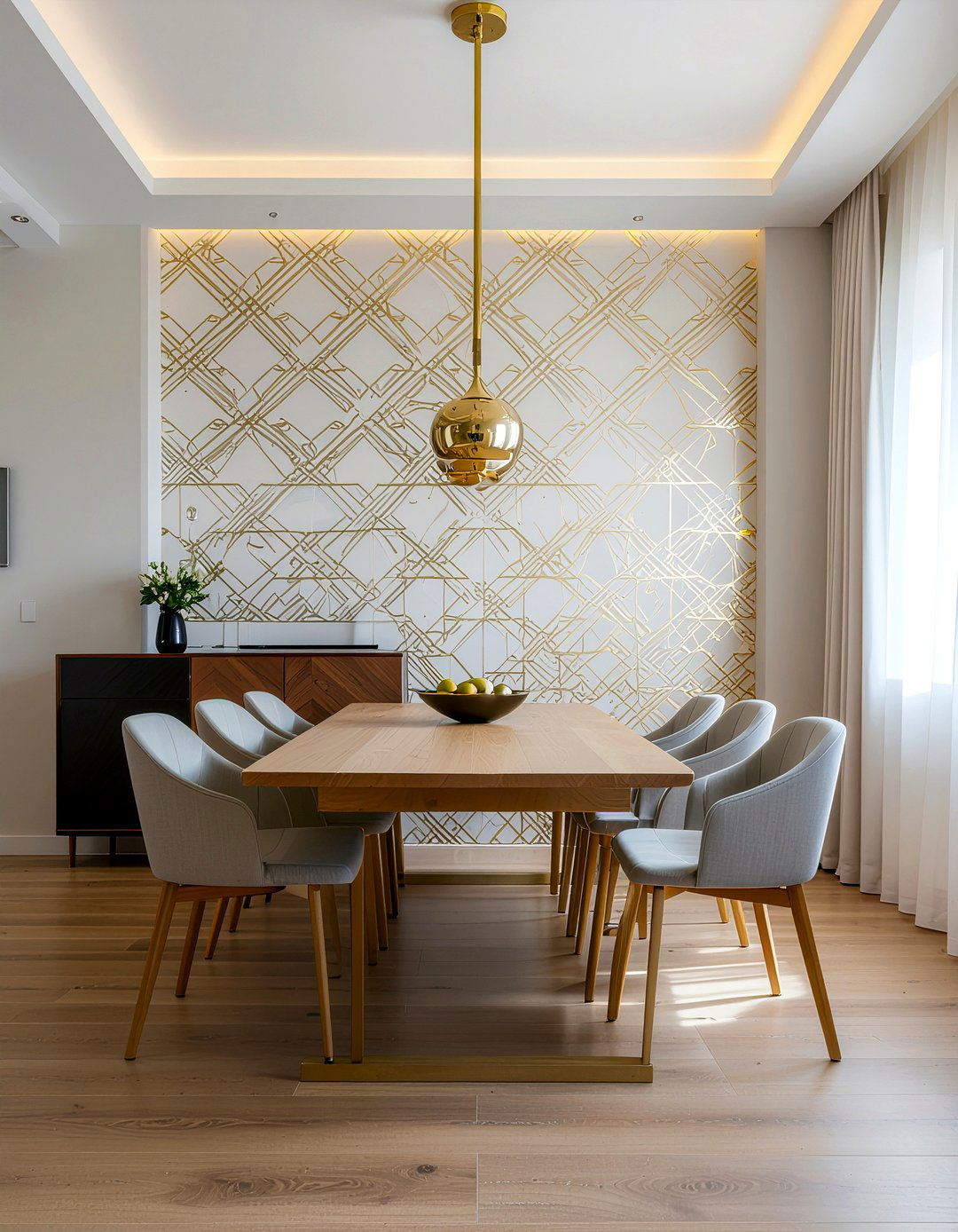 Gold Pattern Wallpaper Dining Room - 30 gold accent dining room ideas