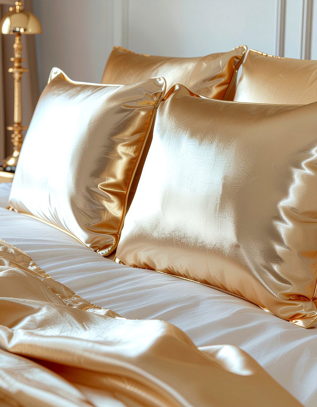 Gold Satin Accent Pillows - 30 satin bedroom ideas