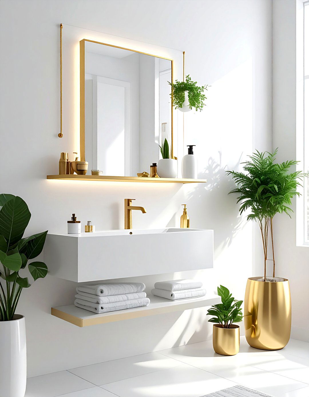 Gold Shelf White Bathroom Wall - 30 white and gold bathroom ideas