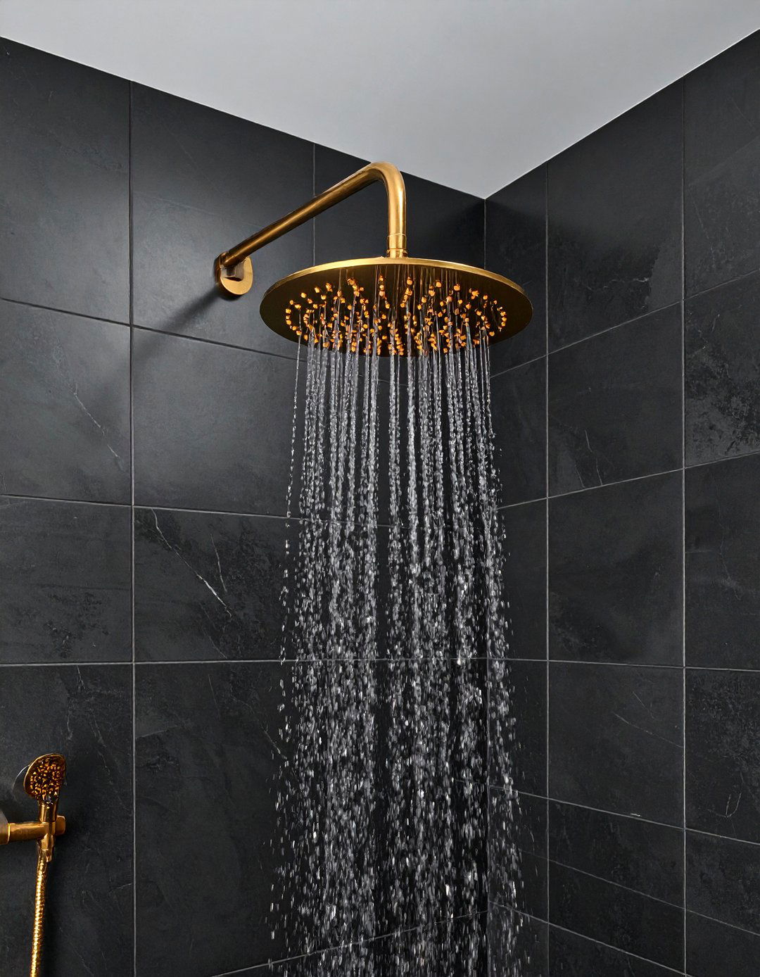 Gold Shower Head Black Tile - 30 black and gold bathroom ideas