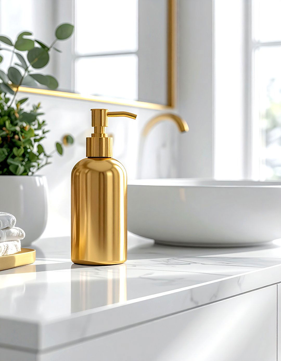 Gold Soap Dispenser White Counter - 30 white and gold bathroom ideas