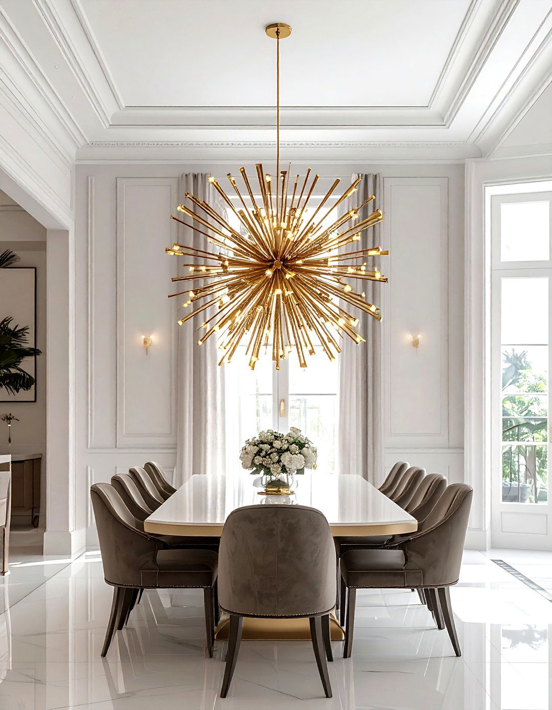 Gold Starburst Chandelier - 30 dining room chandelier ideas
