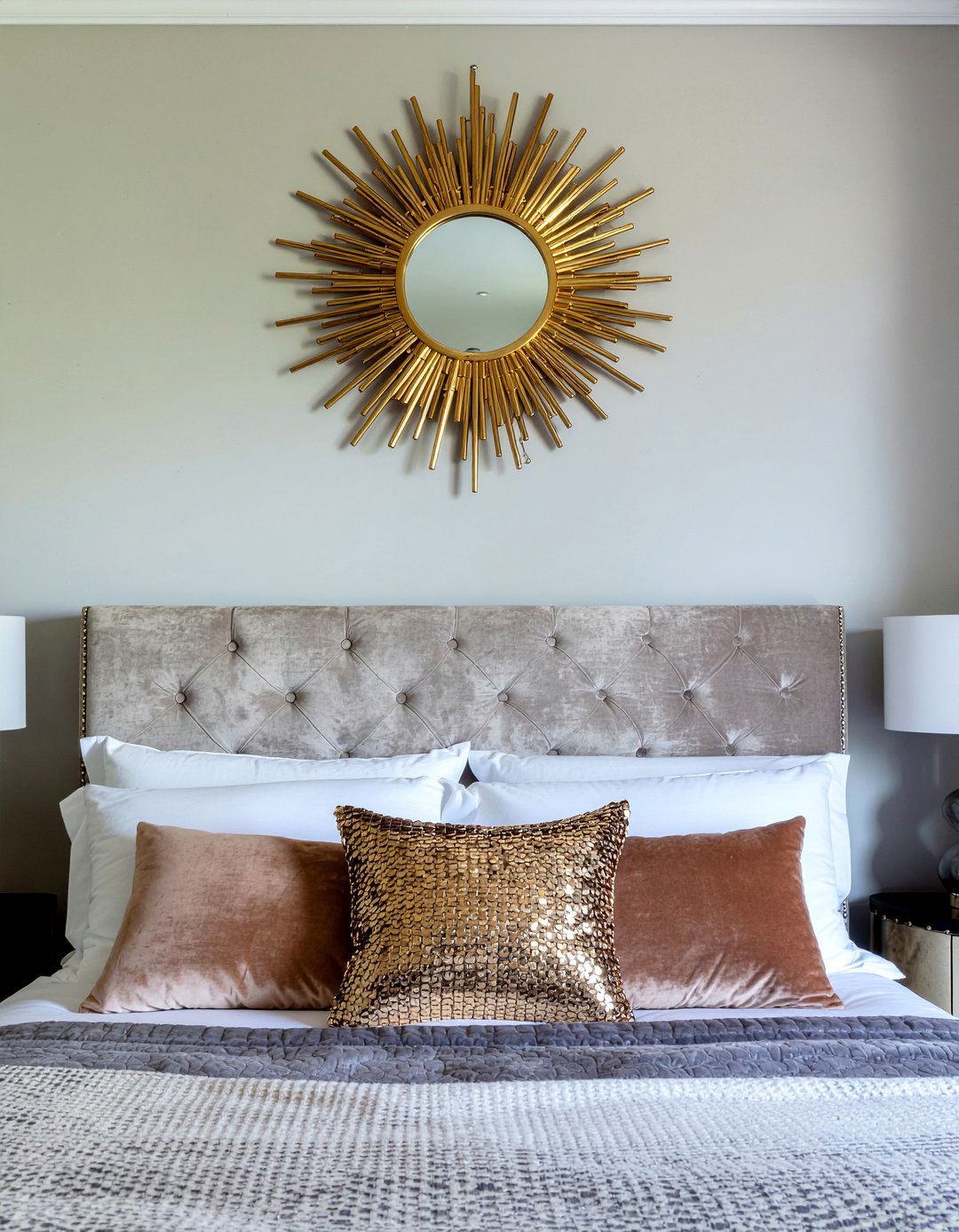 Gold Sunburst Mirror - 30 metal accent bedroom ideas
