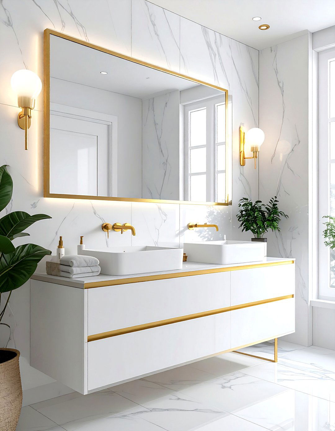 Gold Trim White Bathroom Mirror - 30 white and gold bathroom ideas