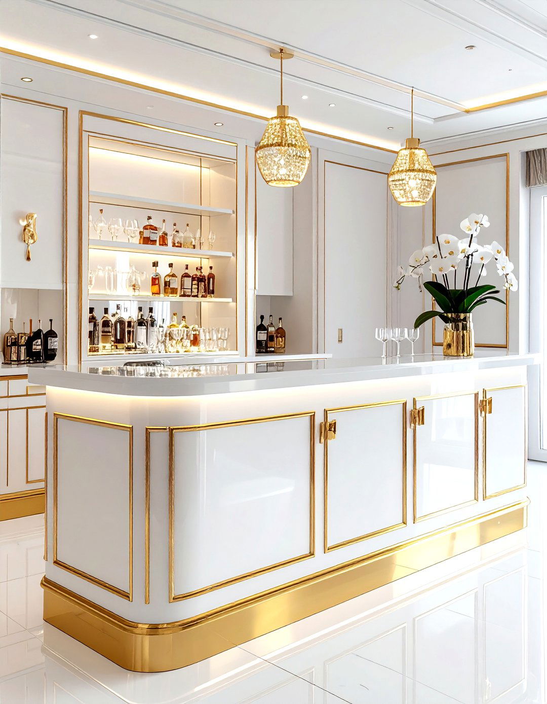 Gold Trimmed Bar - 30 dining room bar ideas