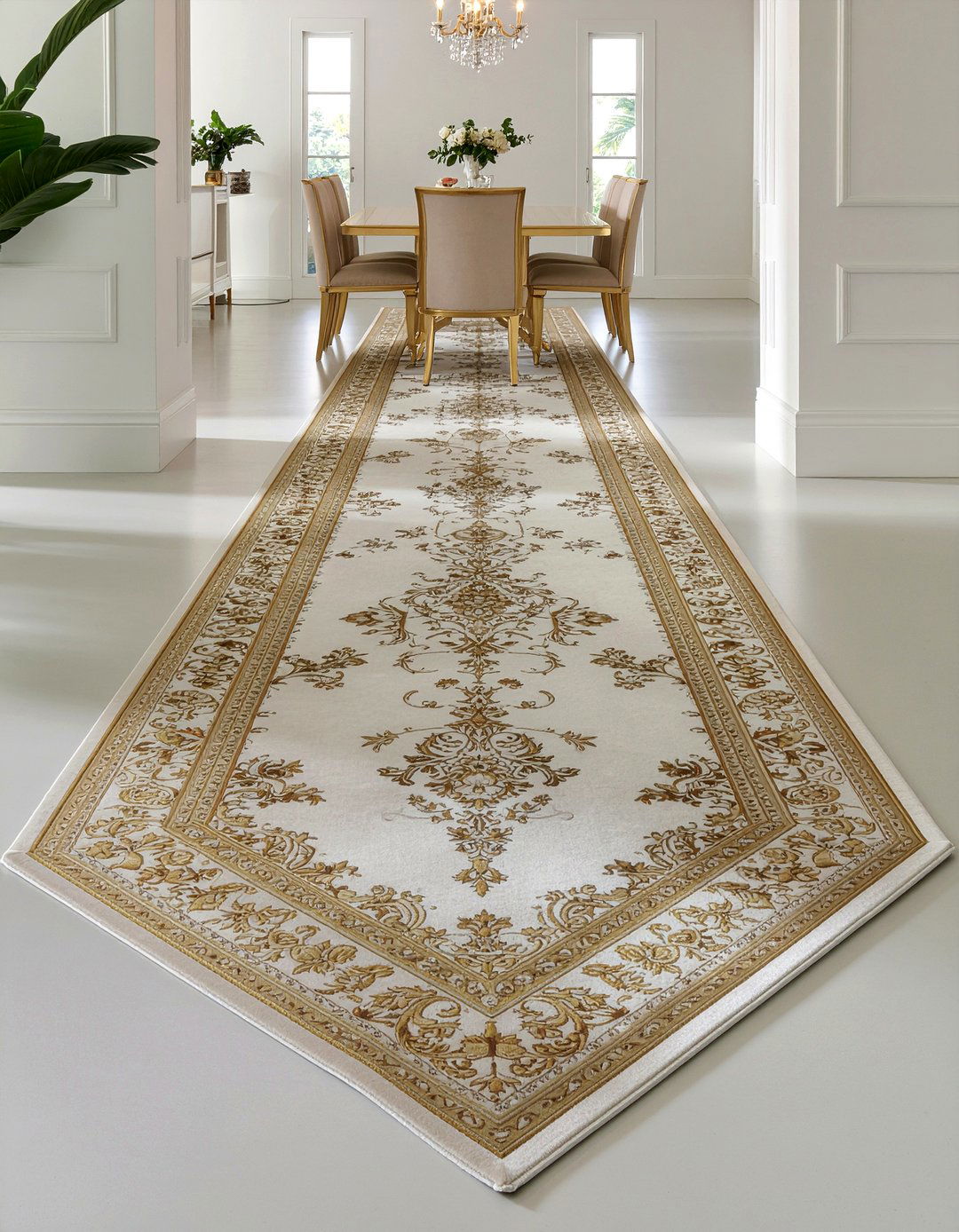 Gold Trimmed Rug - 30 gold dining room ideas