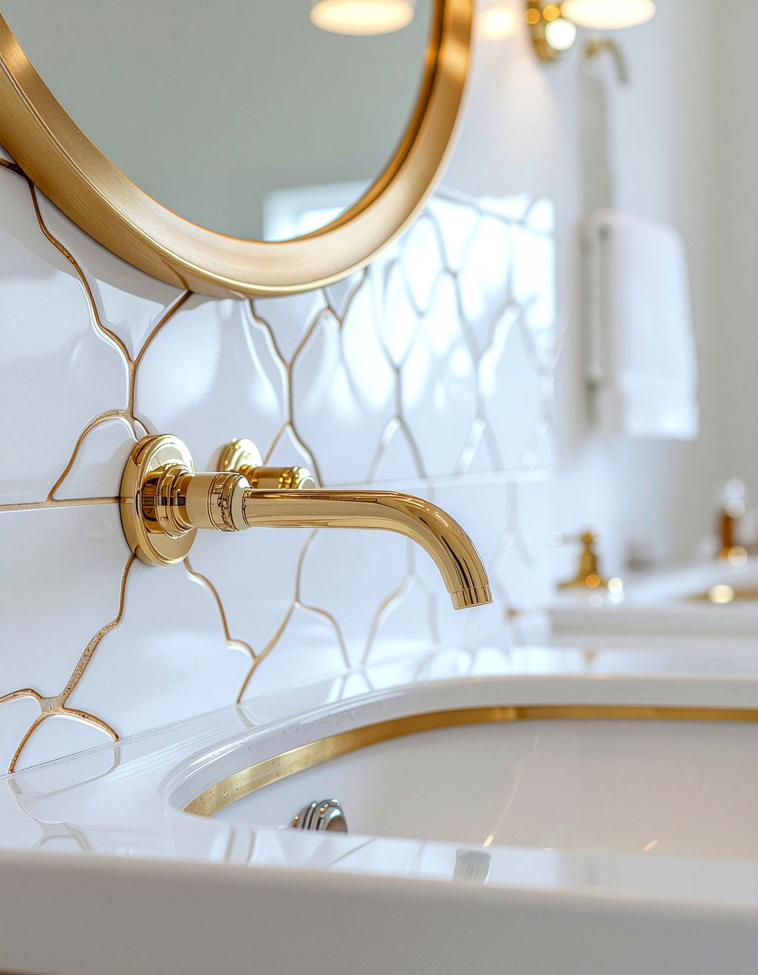 Gold Trimmed Scalloped Tile - 30 scalloped tile bathroom ideas