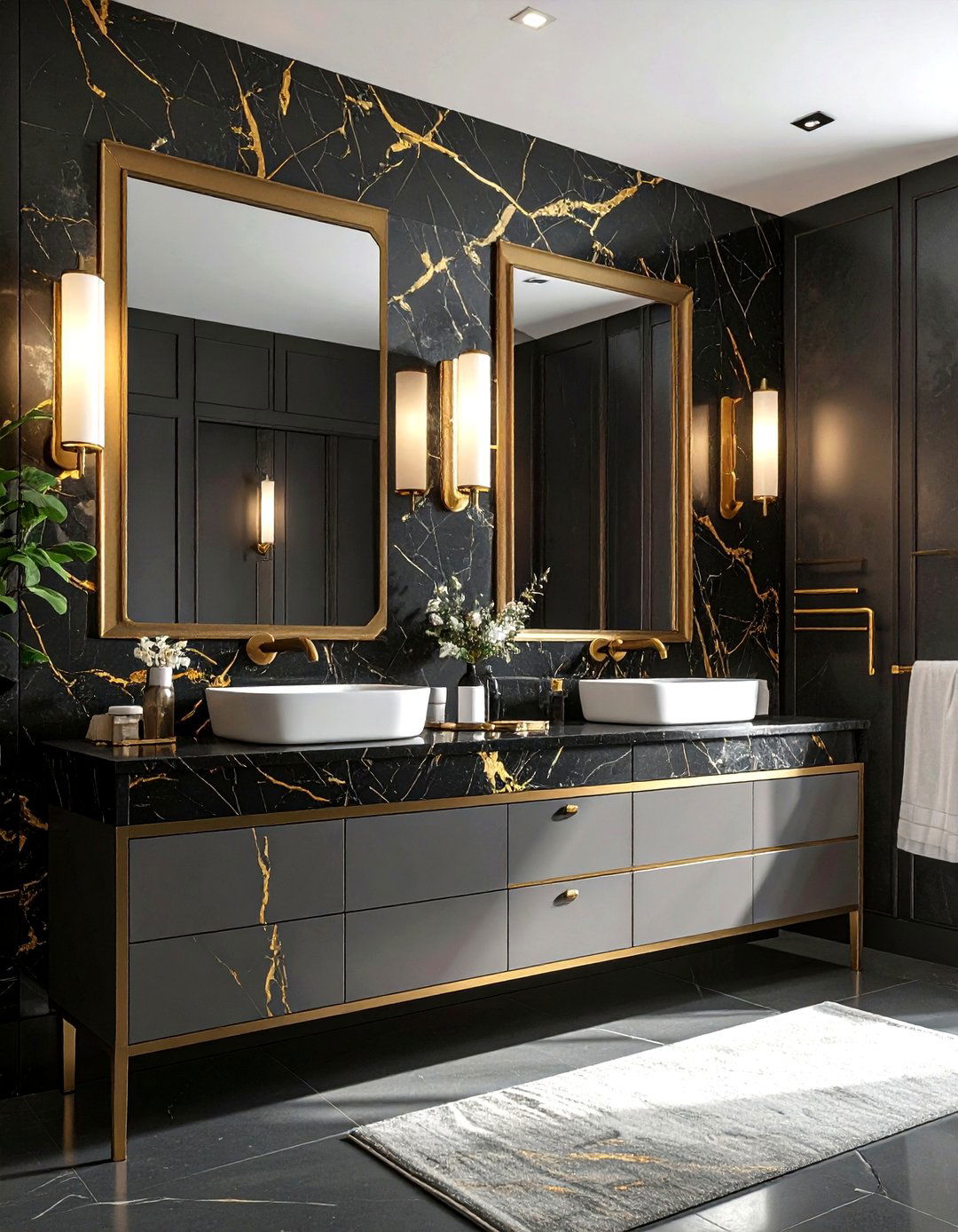 Gold Veined Granite - 30 granite countertop bathroom ideas