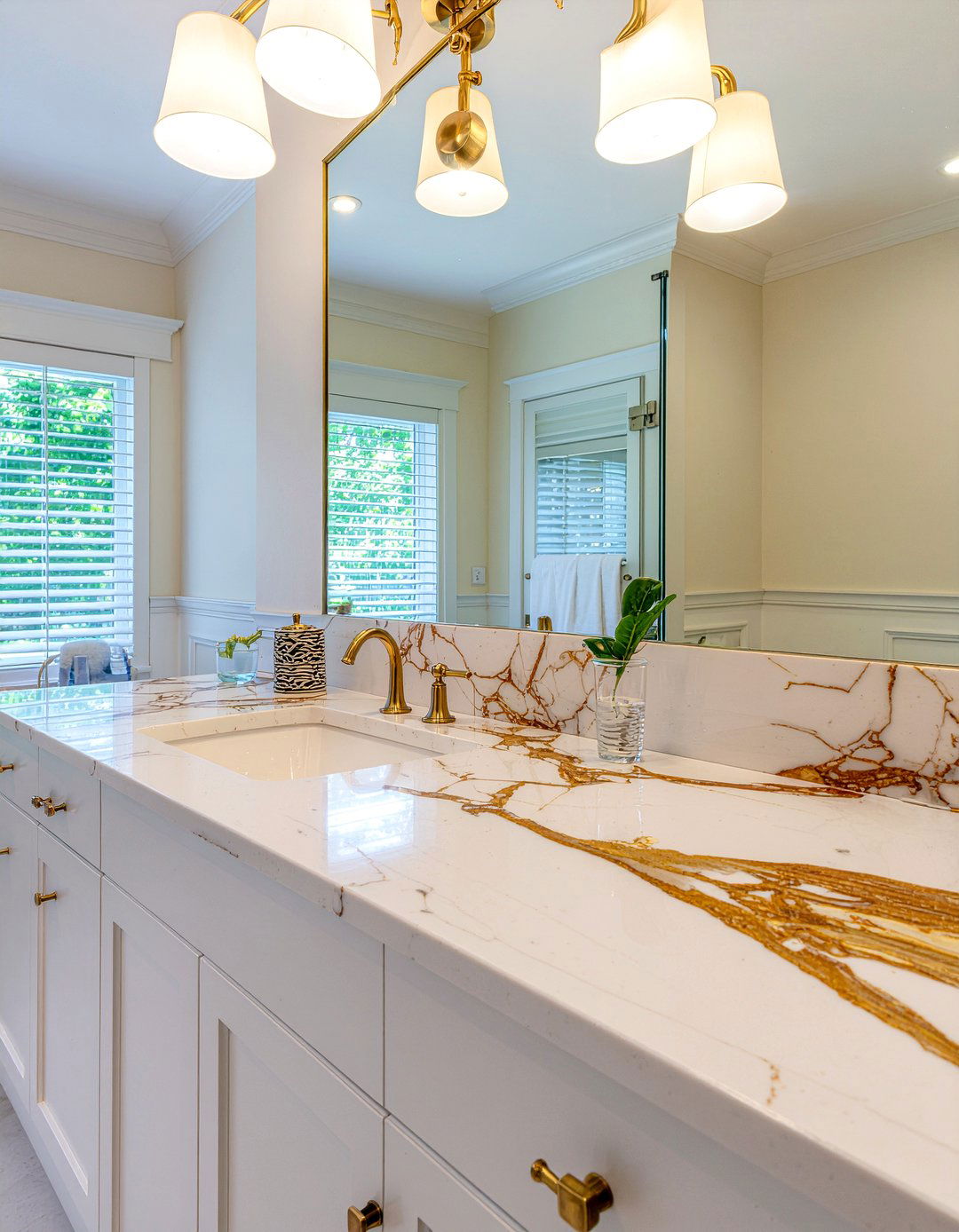 Gold Veined Quartz - 30 quartz bathroom ideas