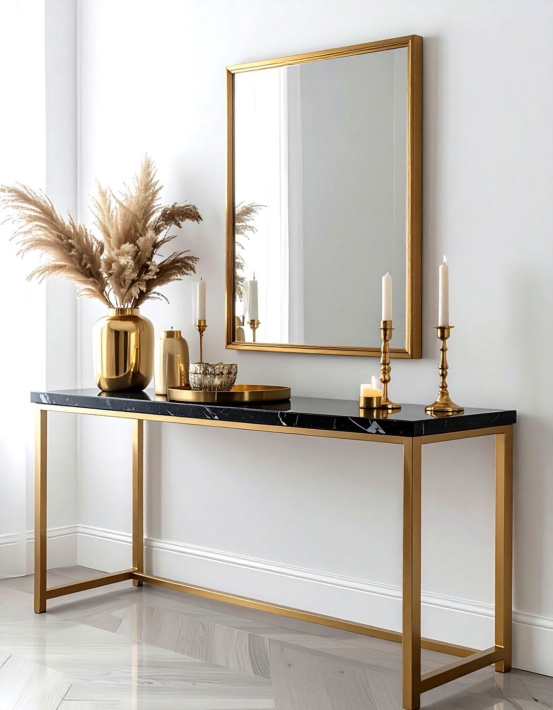 Gold accent console table - 30 console table decor ideas