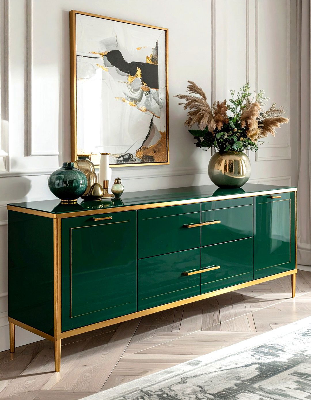 Gold accent media console - 30 living room media cabinet ideas