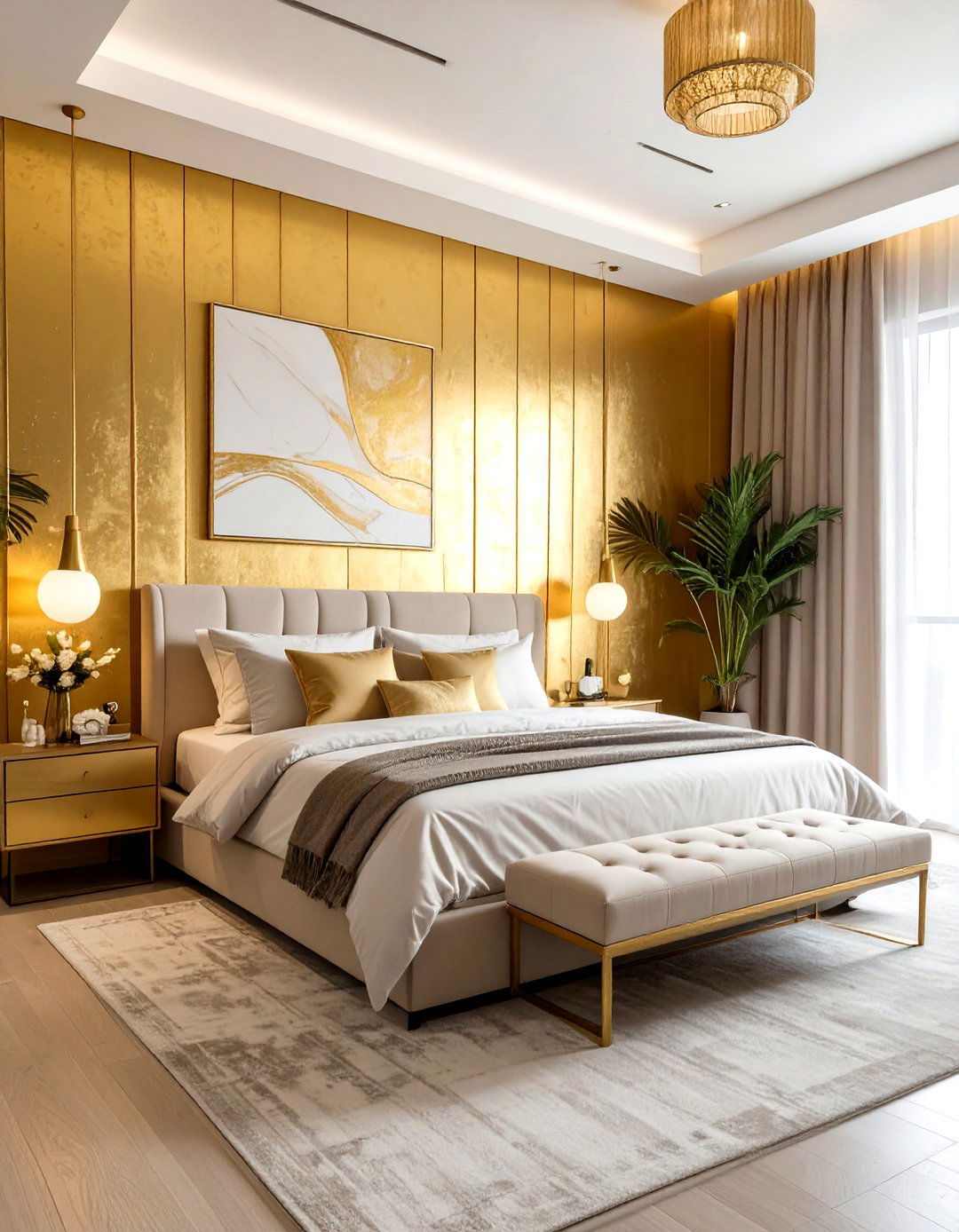 Gold accent wall bedroom - 30 gold bedroom ideas