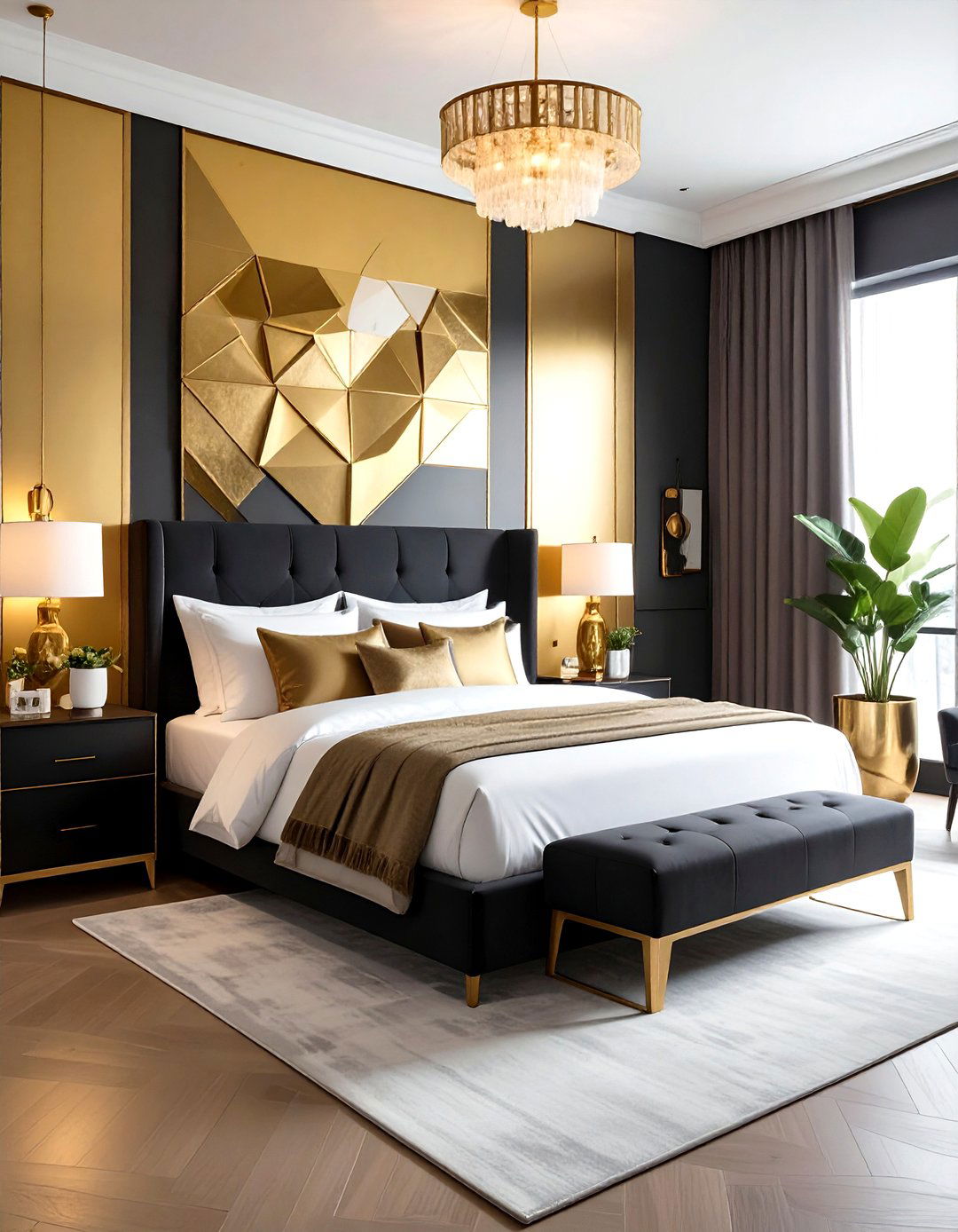 Gold accent wall bedroom - 30 gold bedroom decor ideas