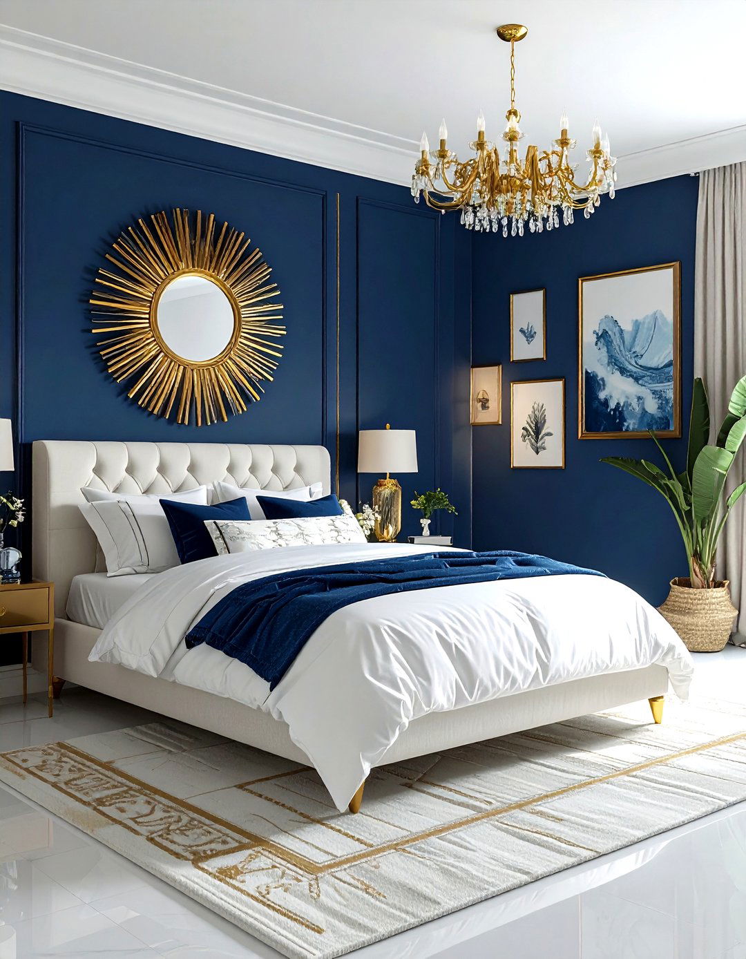Gold accents navy coastal room - 30 coastal navy bedroom ideas