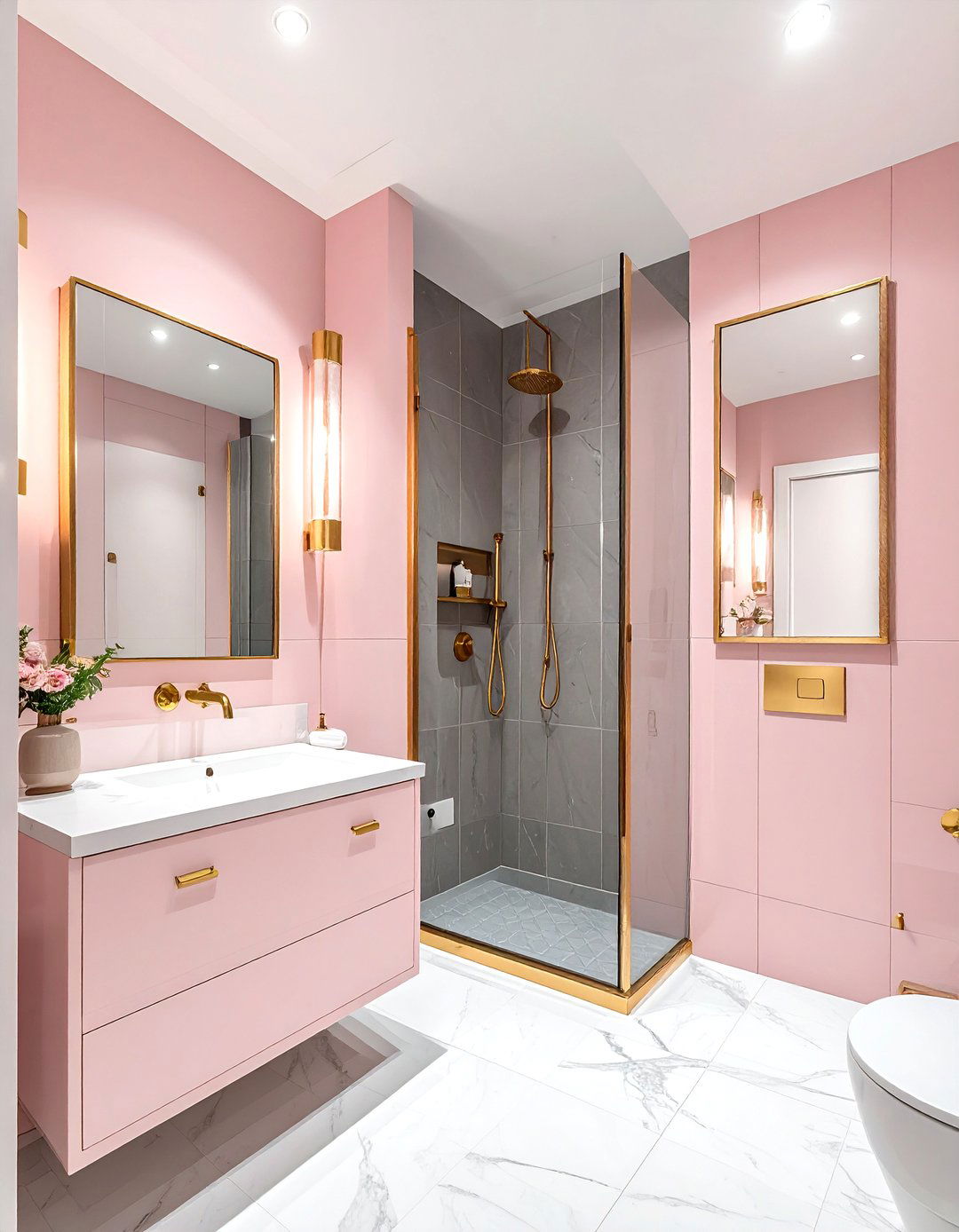 Gold accents pink gray bathroom - 30 pink gray bathroom ideas