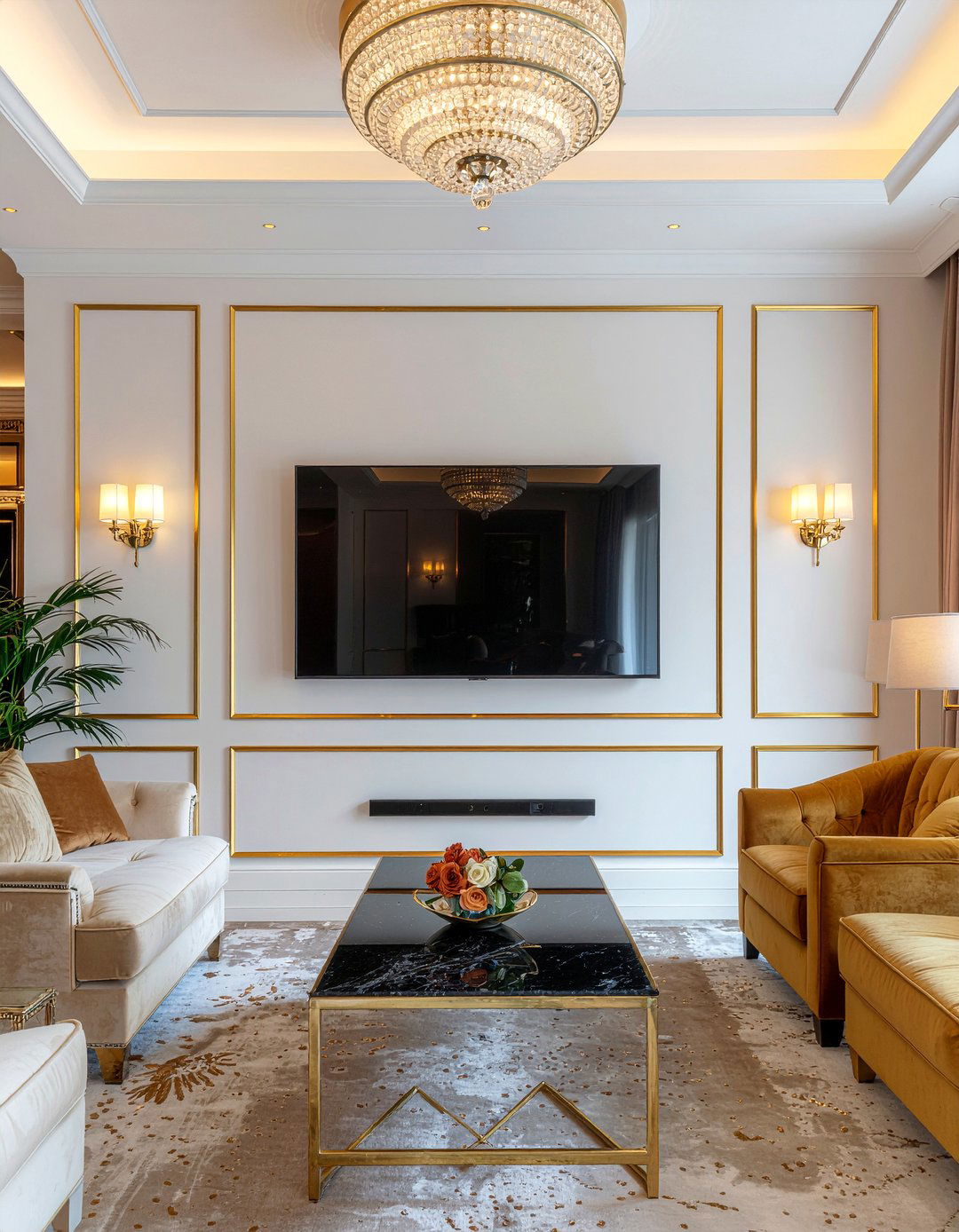 Gold accents tv wall - 30 living room wall mounted tv ideas