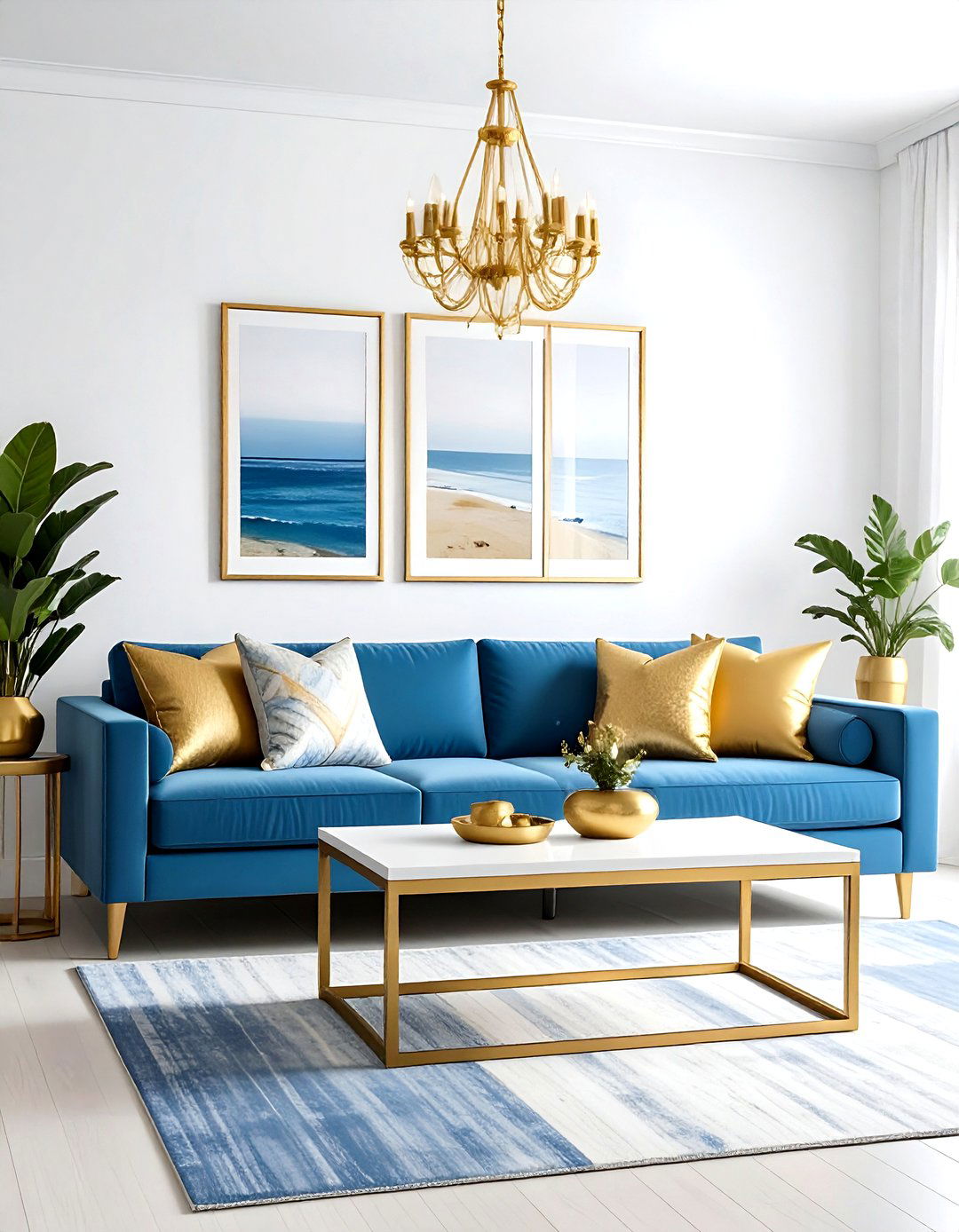 Gold and blue living room - 30 gold living room decor ideas