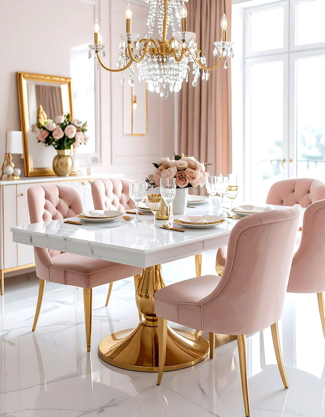 Gold and blush dining room - 30 blush and white dining room ideas