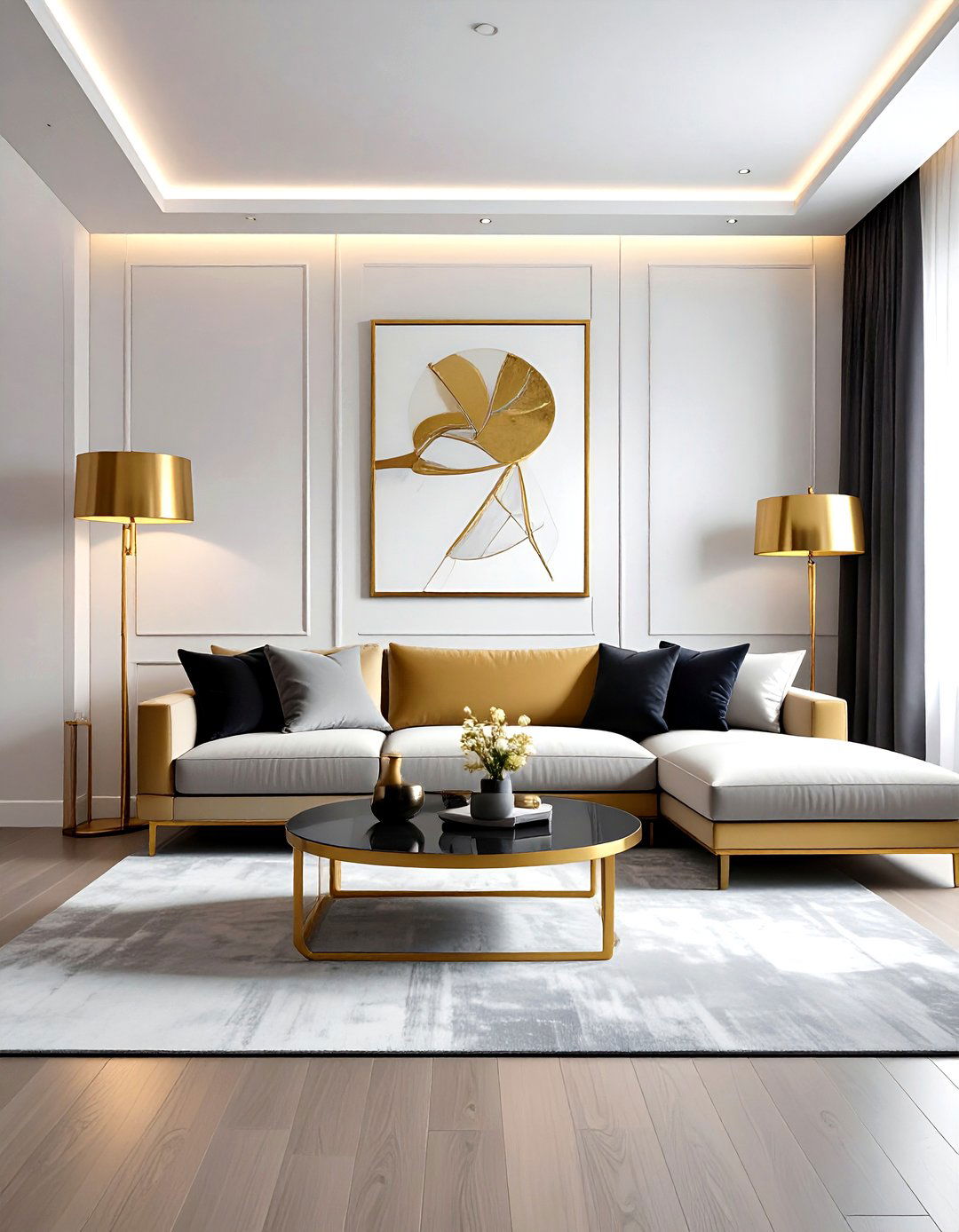 Gold and charcoal living room - 30 gold living room decor ideas