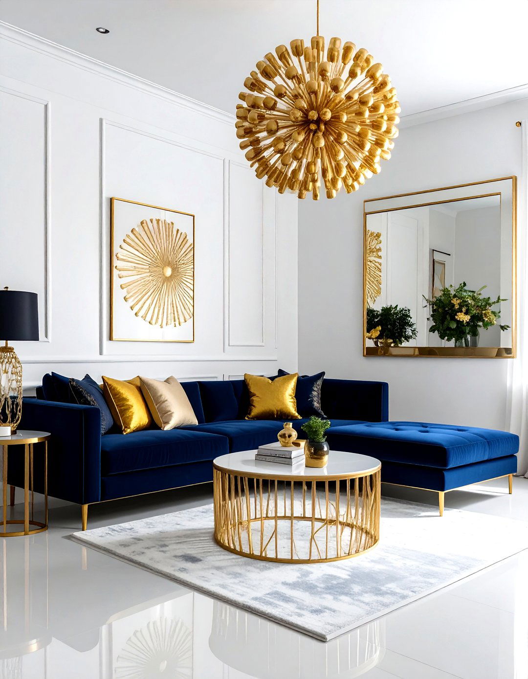 Gold and navy living room - 30 gold living room decor ideas