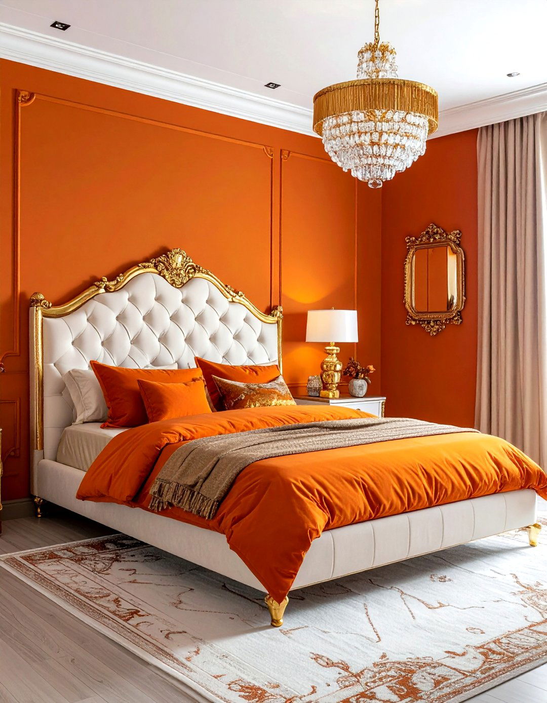 Gold and orange bedroom - 30 orange bedroom decor ideas