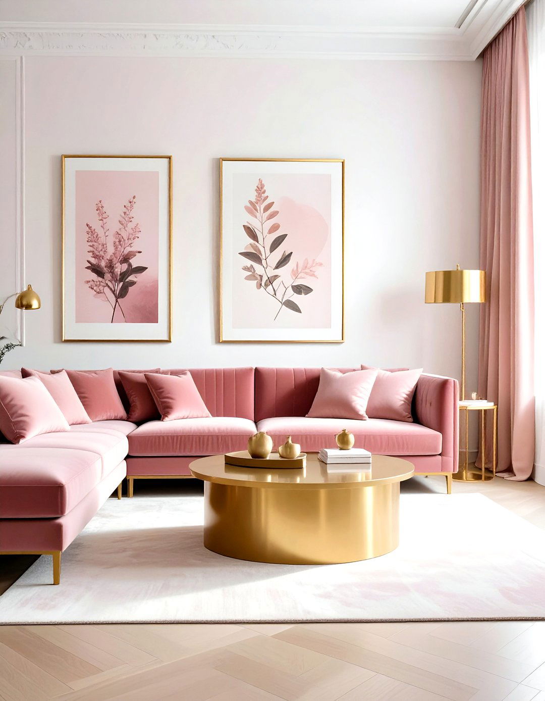 Gold and pink living room - 30 gold living room decor ideas