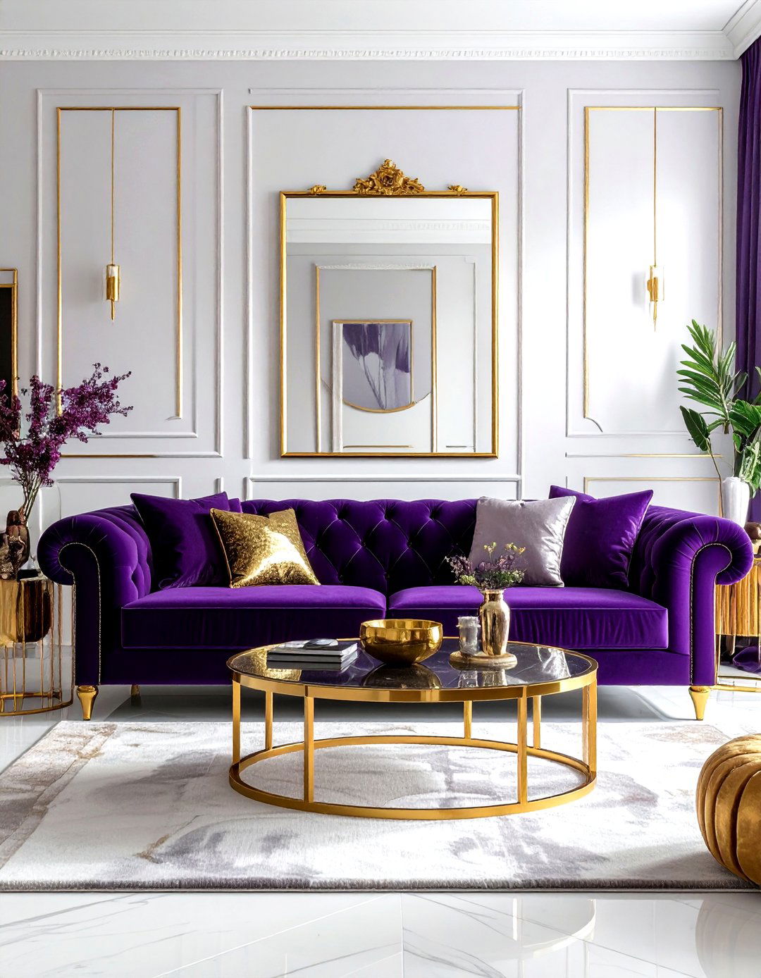 Gold and purple living room - 30 gold living room decor ideas