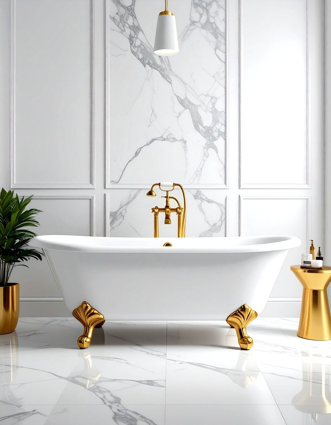 Gold and white clawfoot tub bathroom - 30 gold and white bathroom ideas