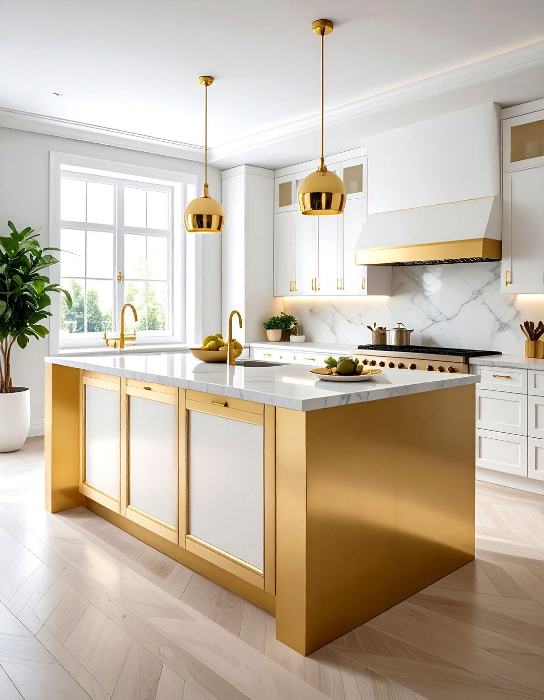 Gold and white kitchen island - 30 gold and white kitchen ideas