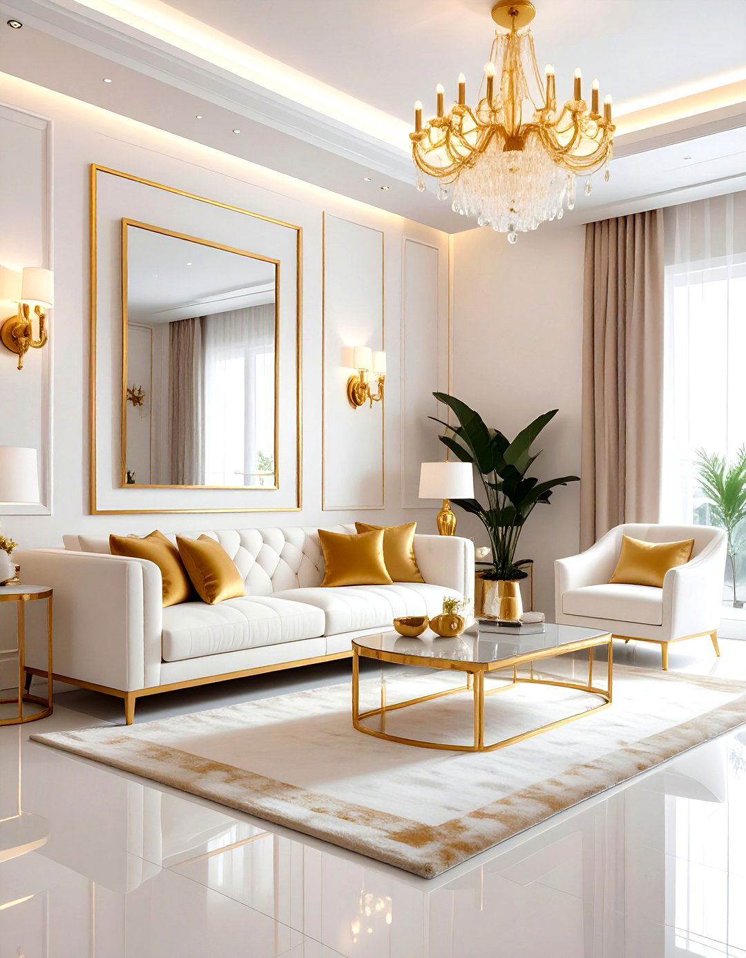 Gold and white living room - 30 white living room ideas