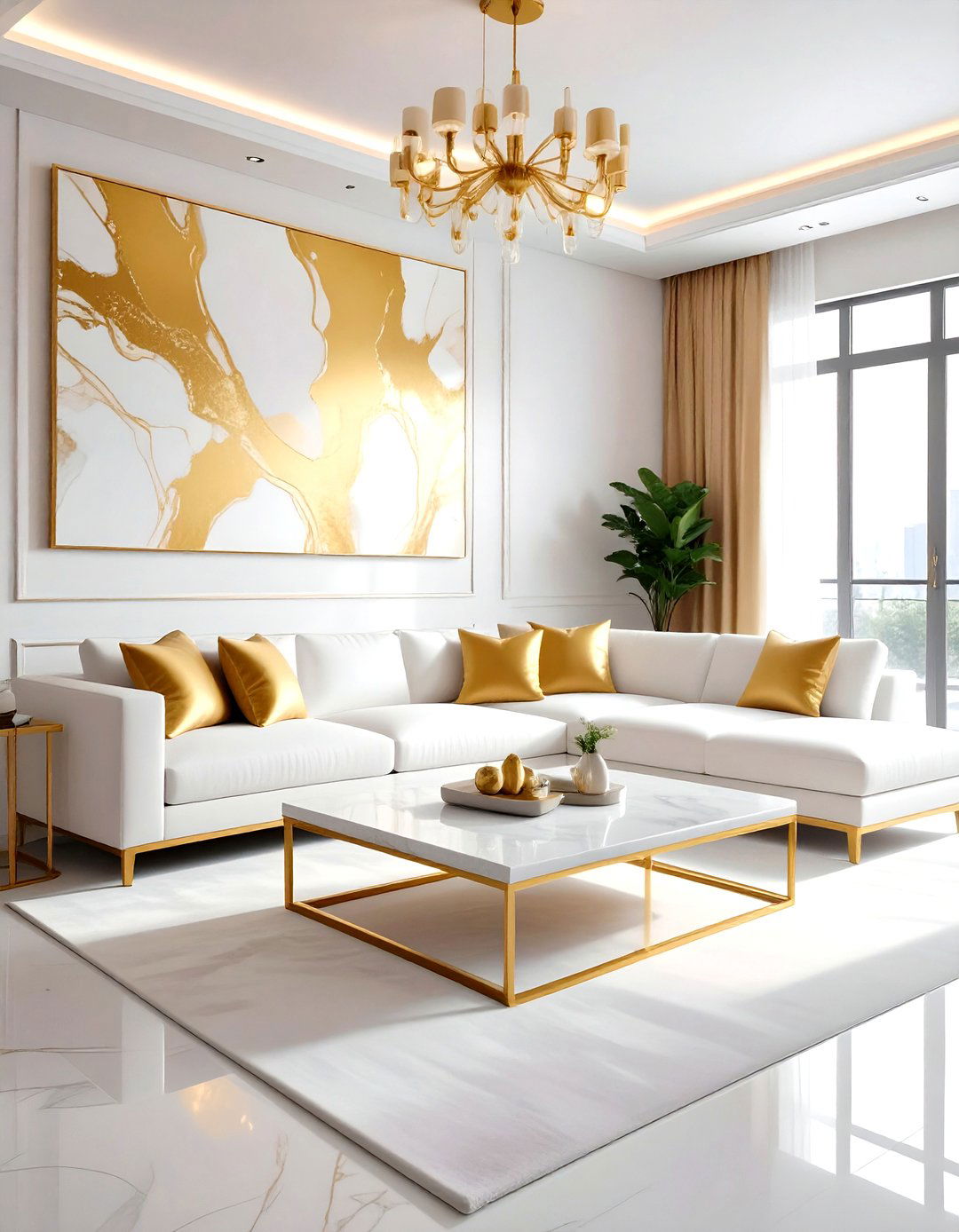 Gold and white living room - 30 gold living room decor ideas