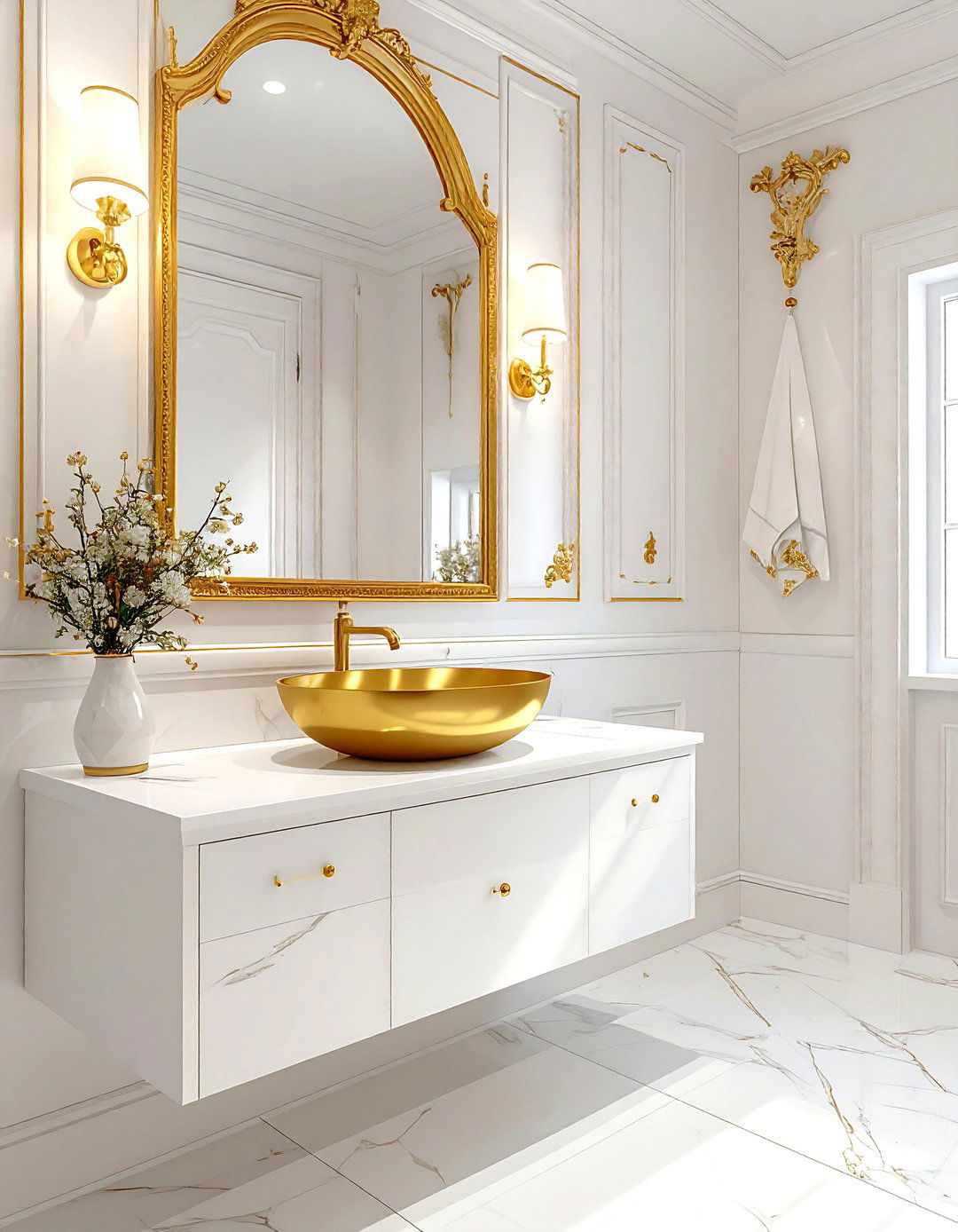 Gold and white powder room - 30 gold and white bathroom ideas