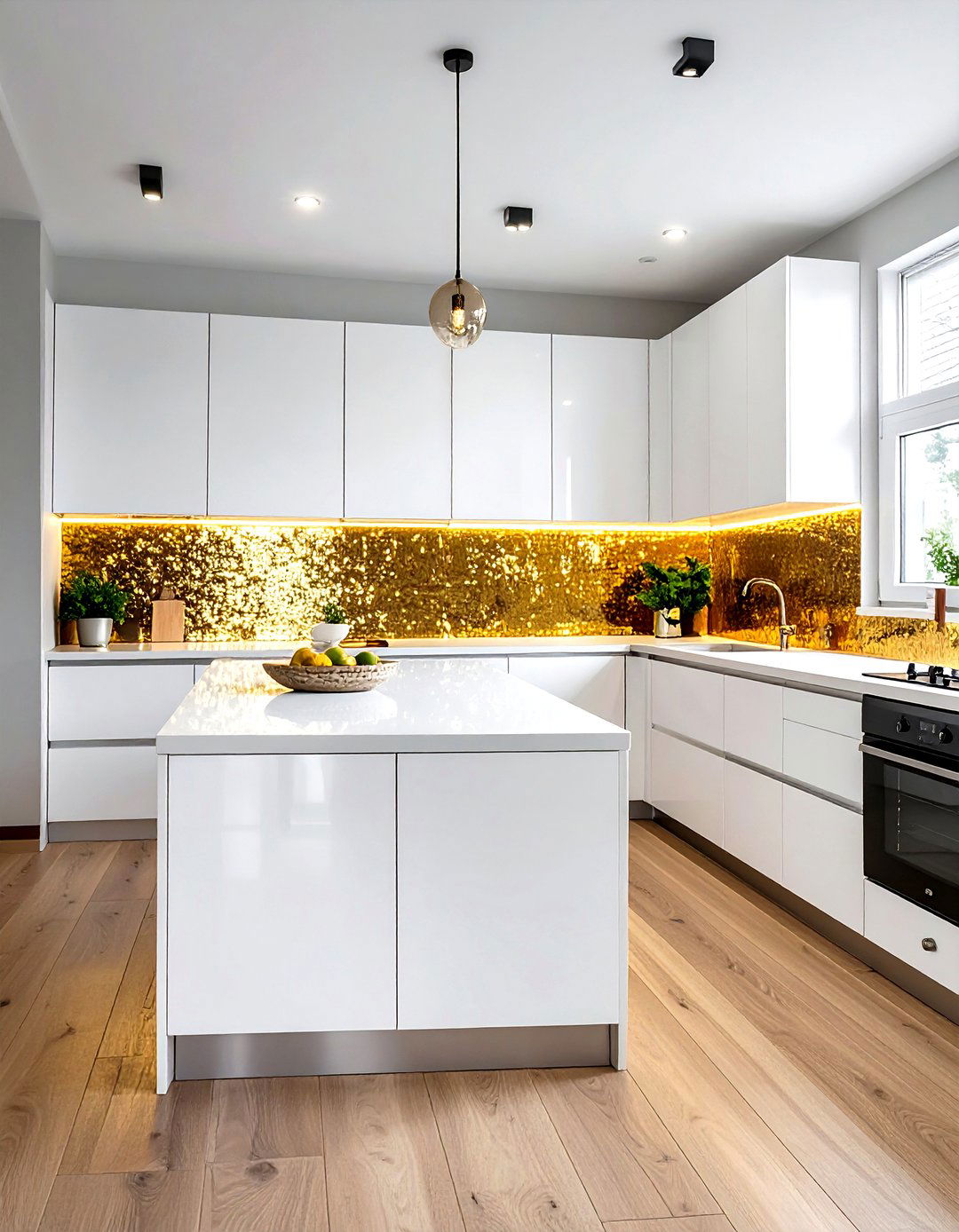 Gold backsplash tile kitchen - 30 gold and white kitchen ideas